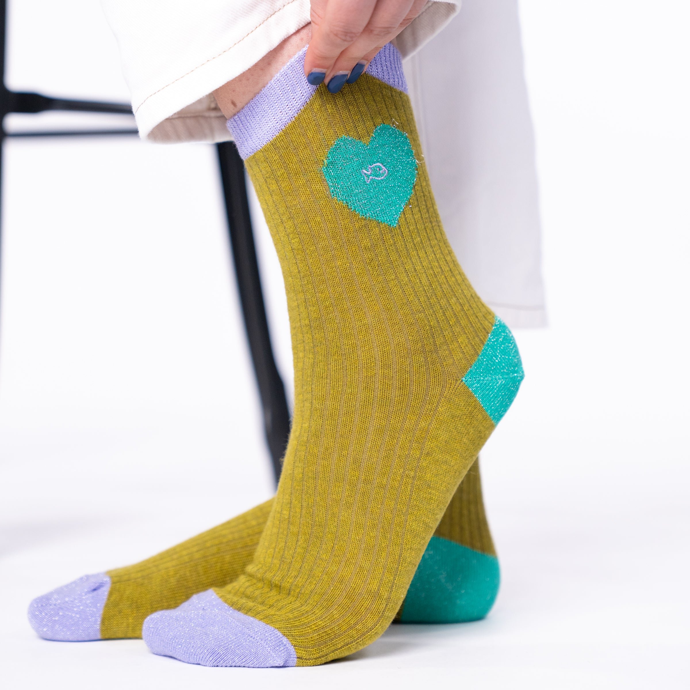 Combed cotton heart socks BILLYBELT Khaki