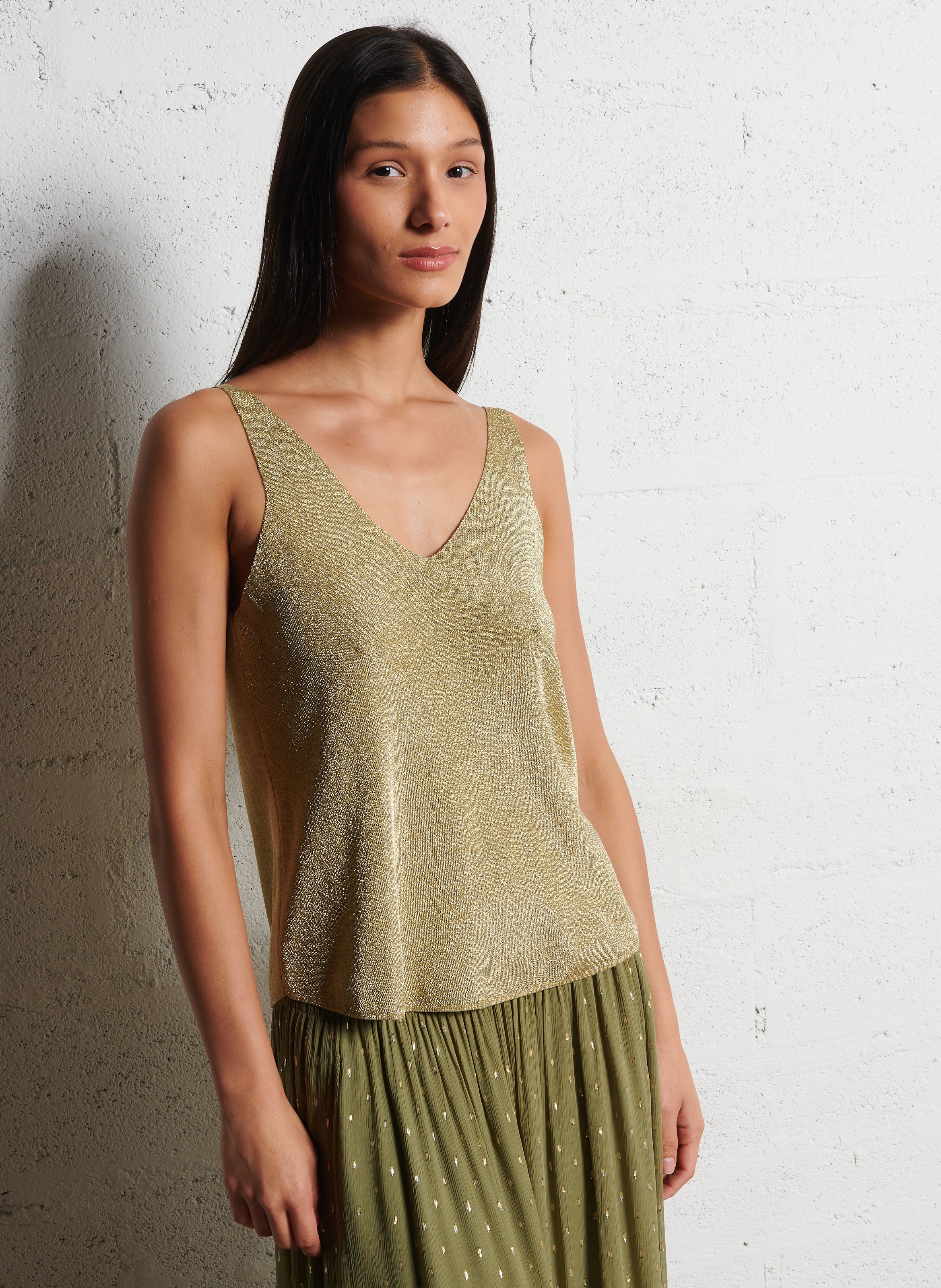 Mouwloze top met V-hals en pailletten BA&SH Goudkleurig