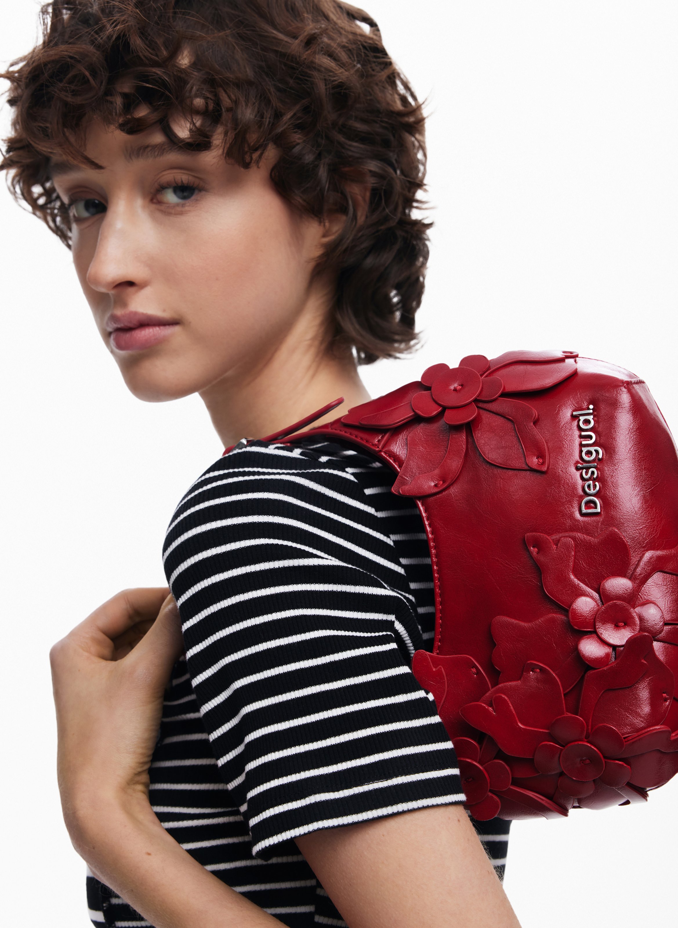 Sac épaule effet cuir à fleurs DESIGUAL Rouge