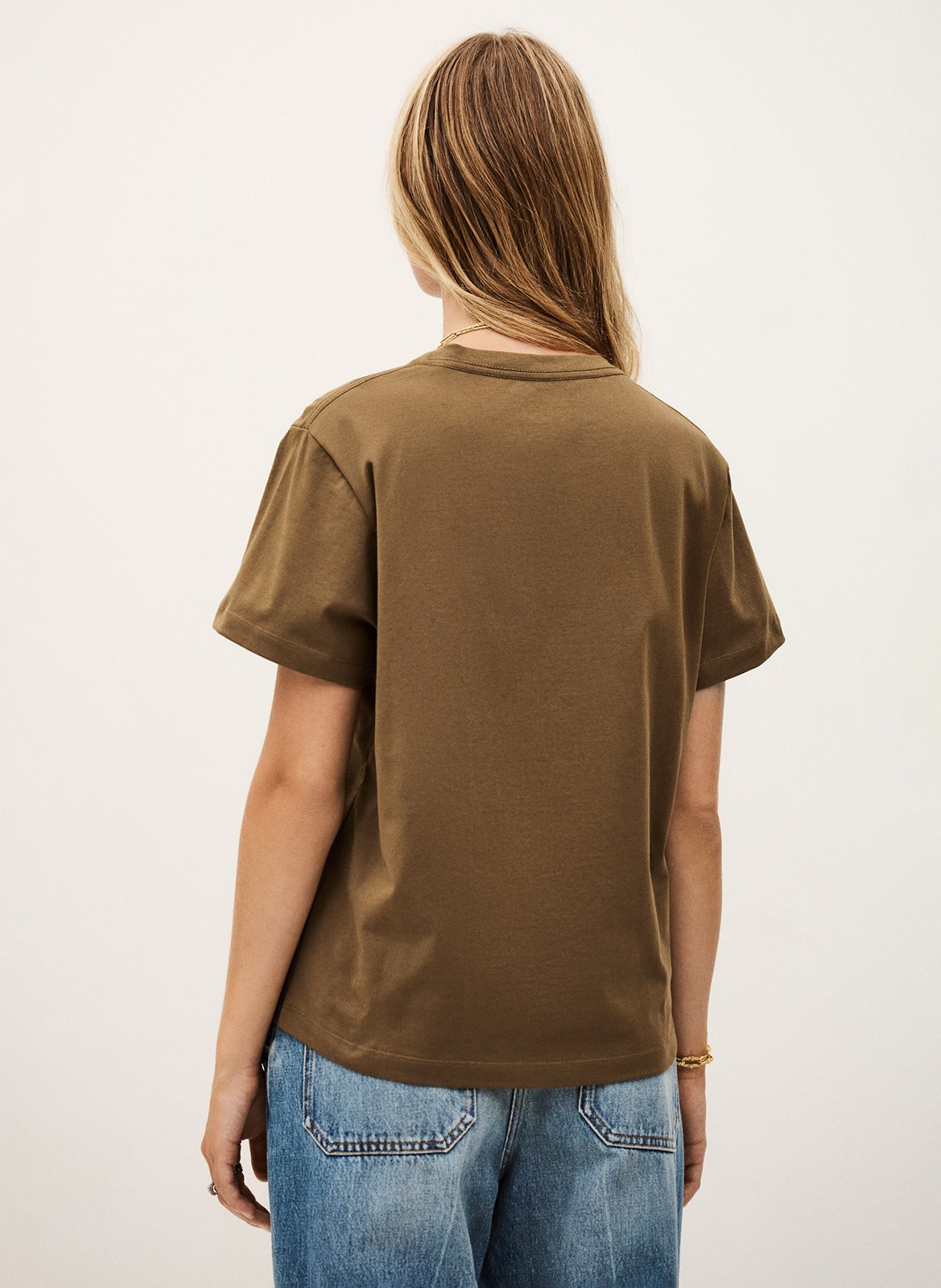 Recht, katoenen T-shirt met ronde hals en zeefdruk BA&SH Bruin