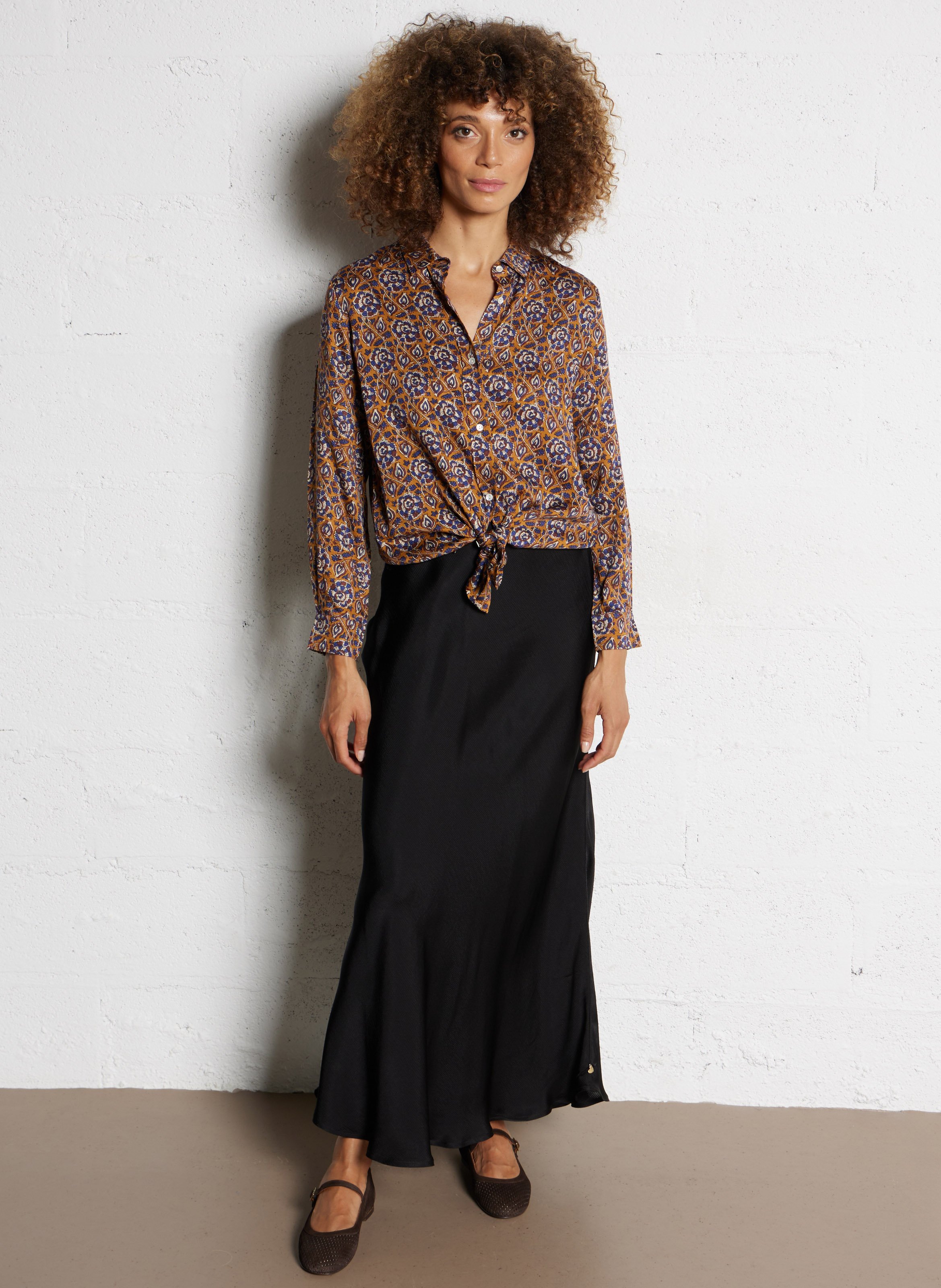 Fitted cotton printed shirt BELLA JONES Brown