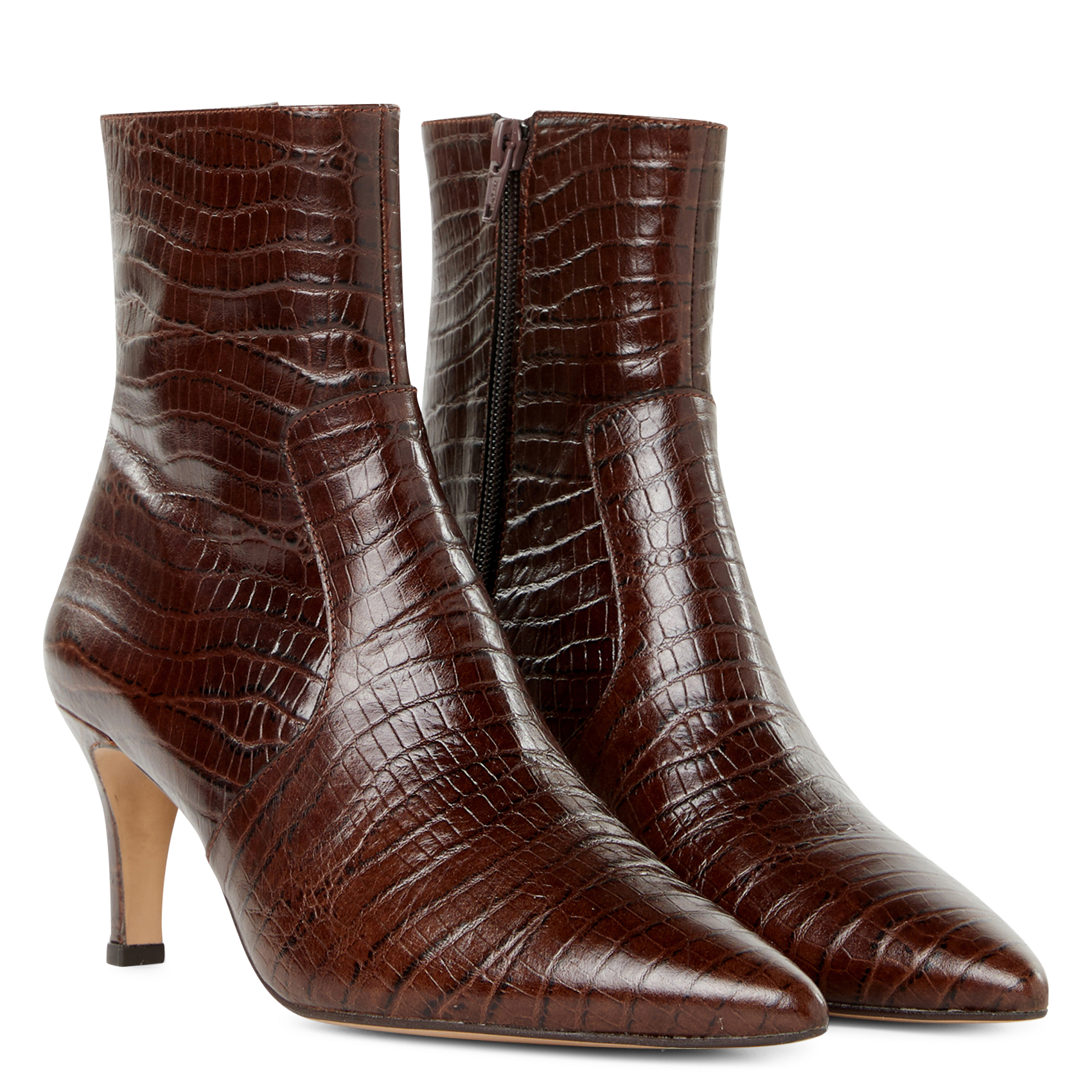 Bottines en cuir embossées croco SAISON 1865 Marron