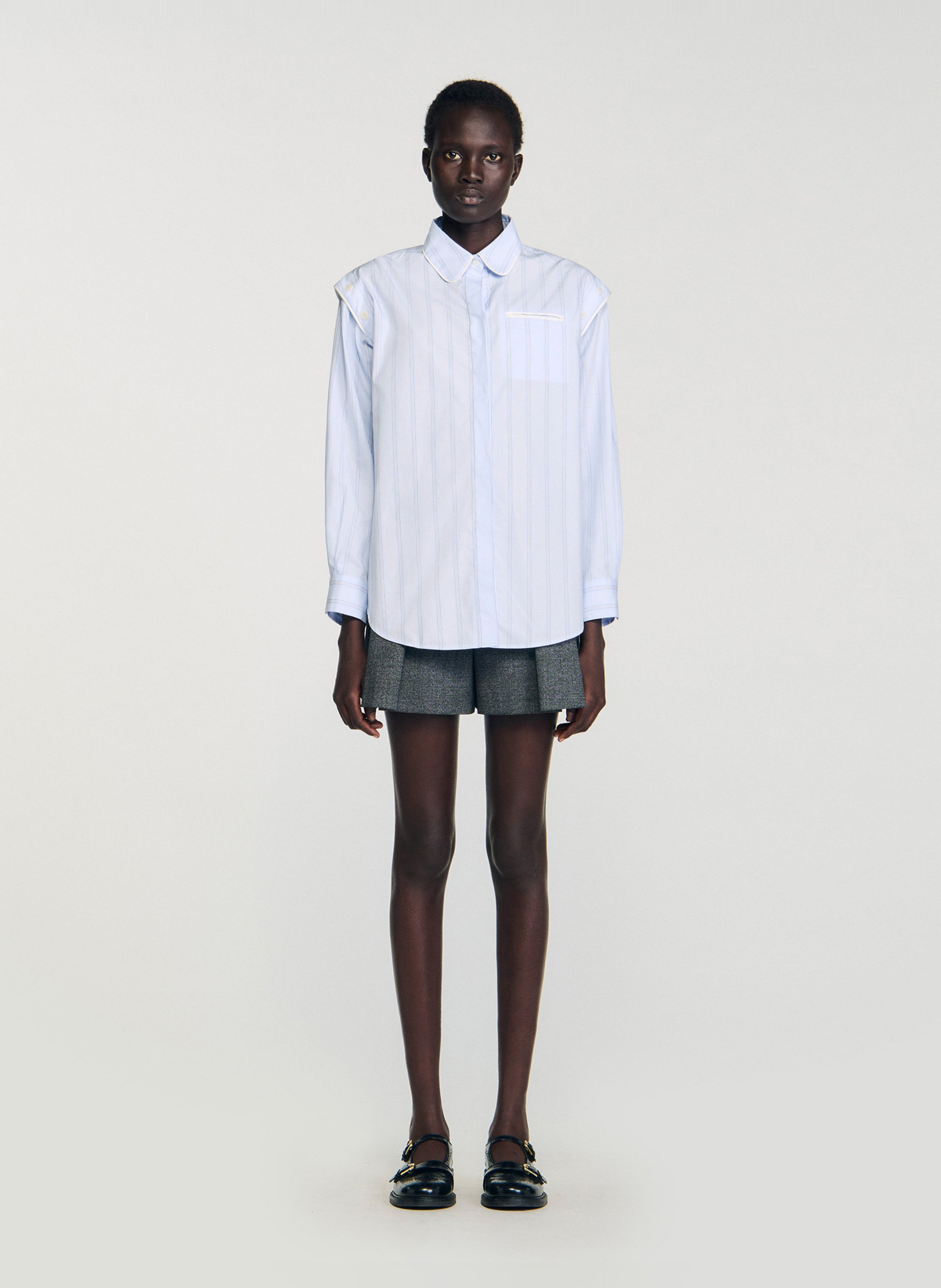 Chemise oversize col classique en coton rayé SANDRO Bleu