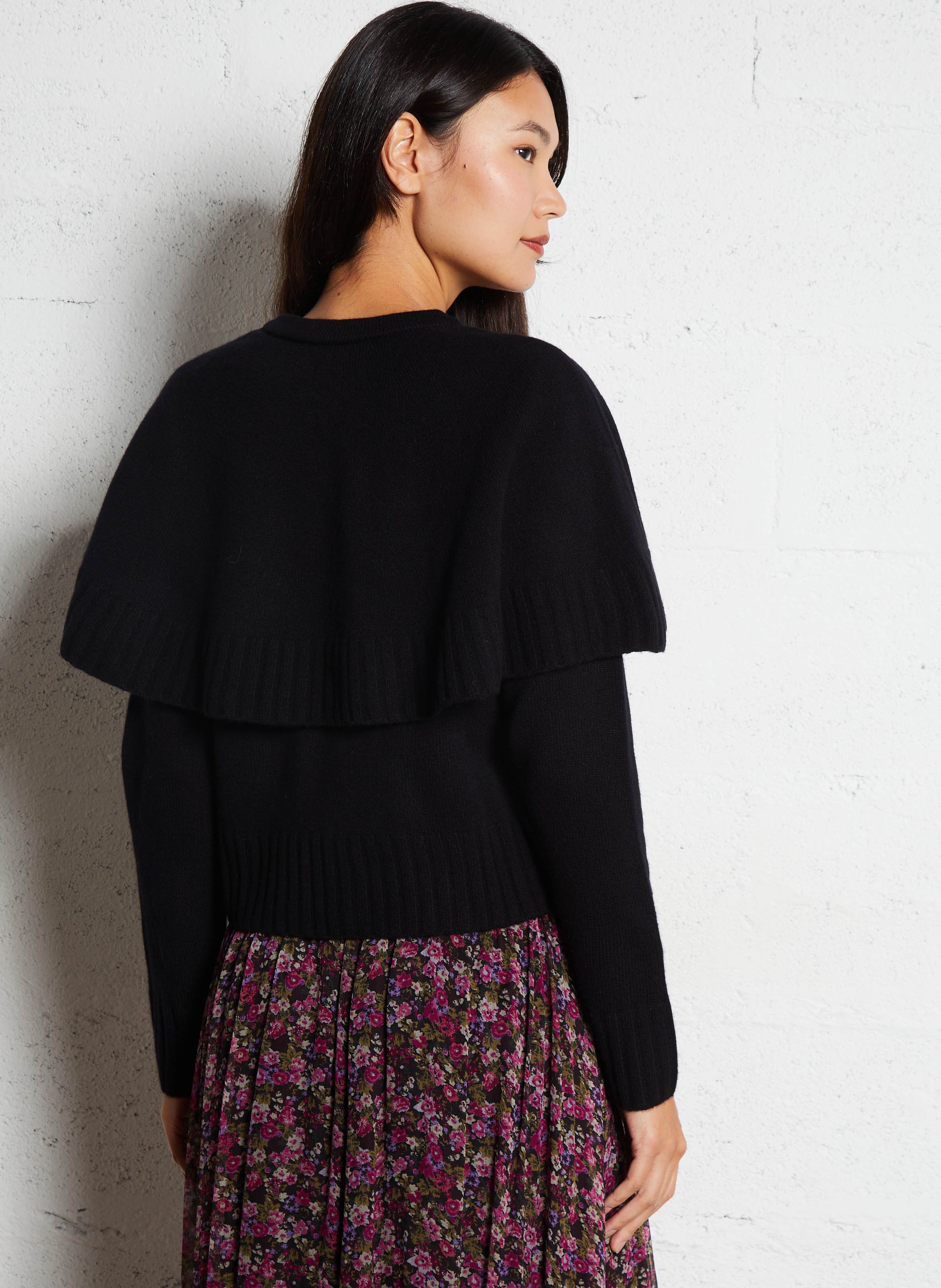 Strickjacke aus Wolle mit Rundhalsausschnitt BERENICE Schwarz