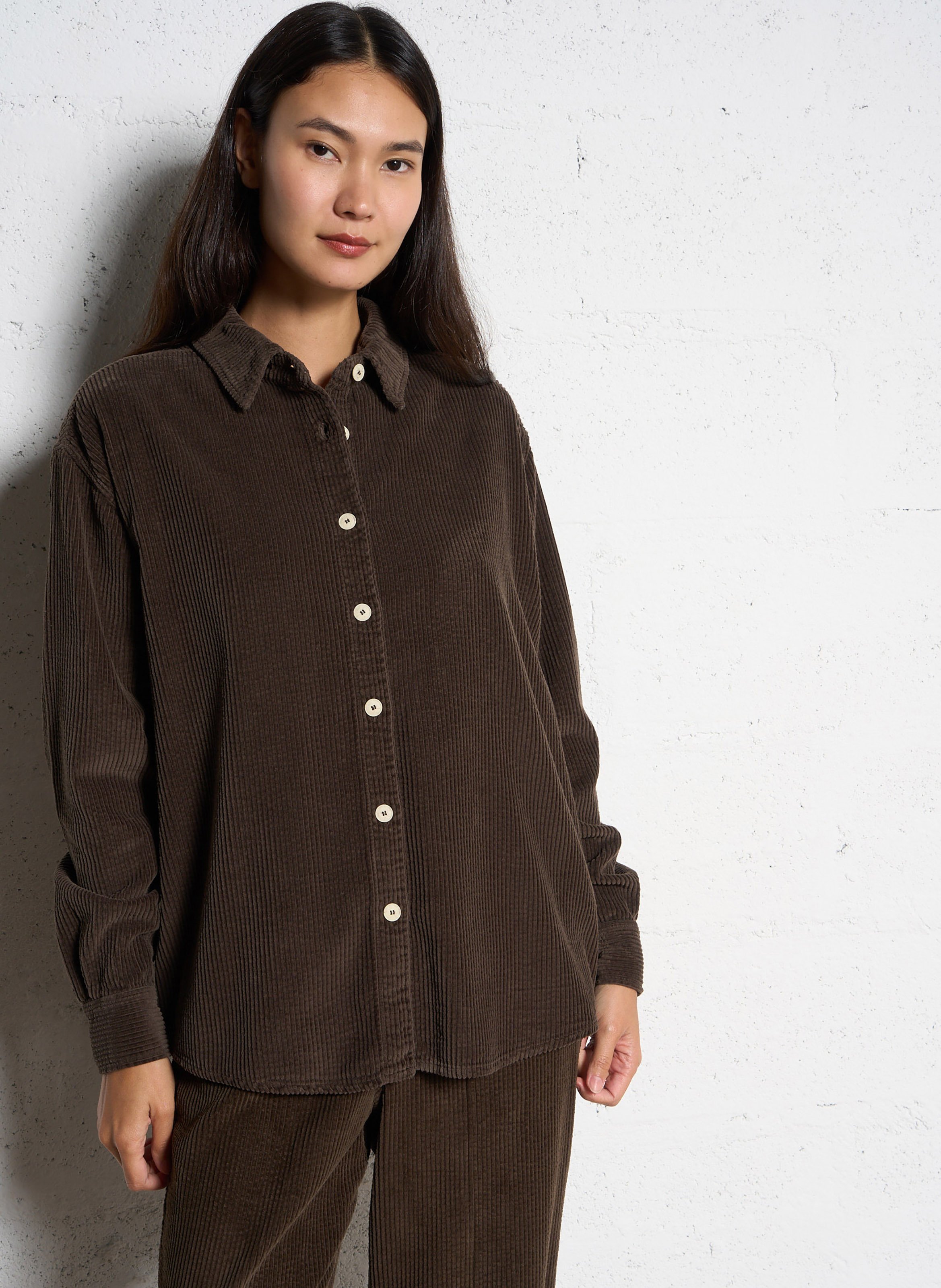 Blouse van corduroy met klassieke kraag AMERICAN VINTAGE Bruin