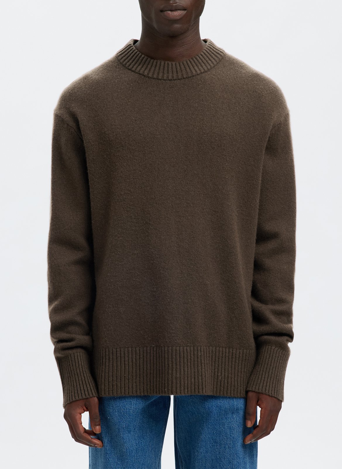 Pull col rond en laine et en cachemire mélangés SELECTED Marron