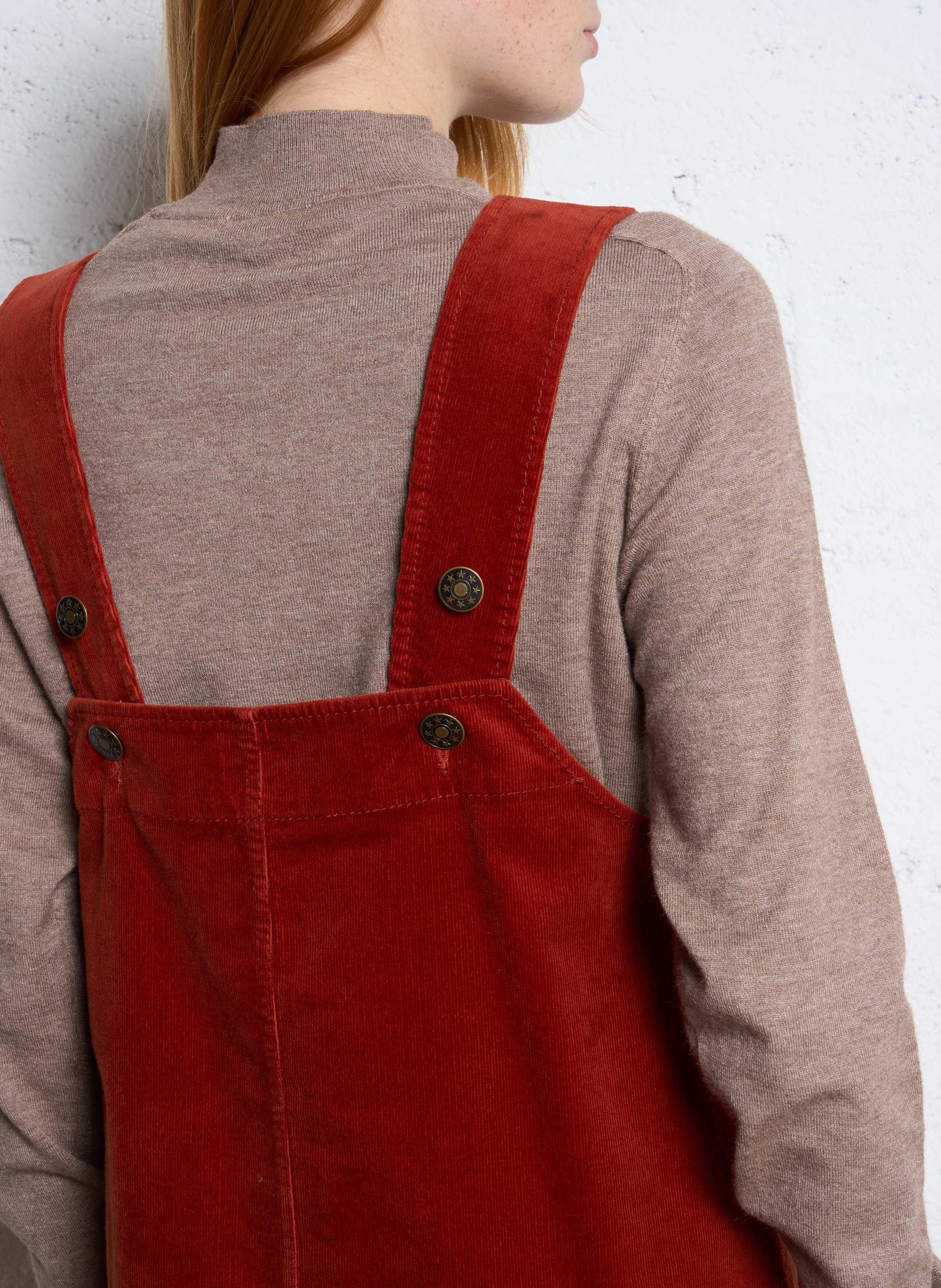 Robe courte col rond en velours côtelé BENSIMON Rouge