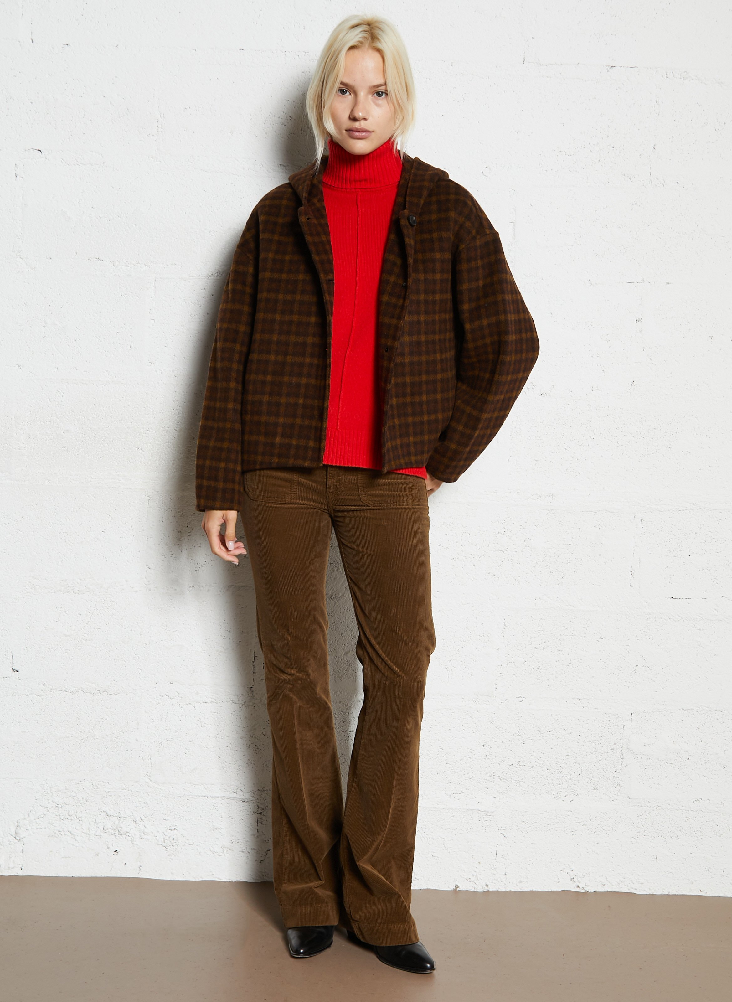 Weiter Karomantel aus Wollmix THE KORNER Braun