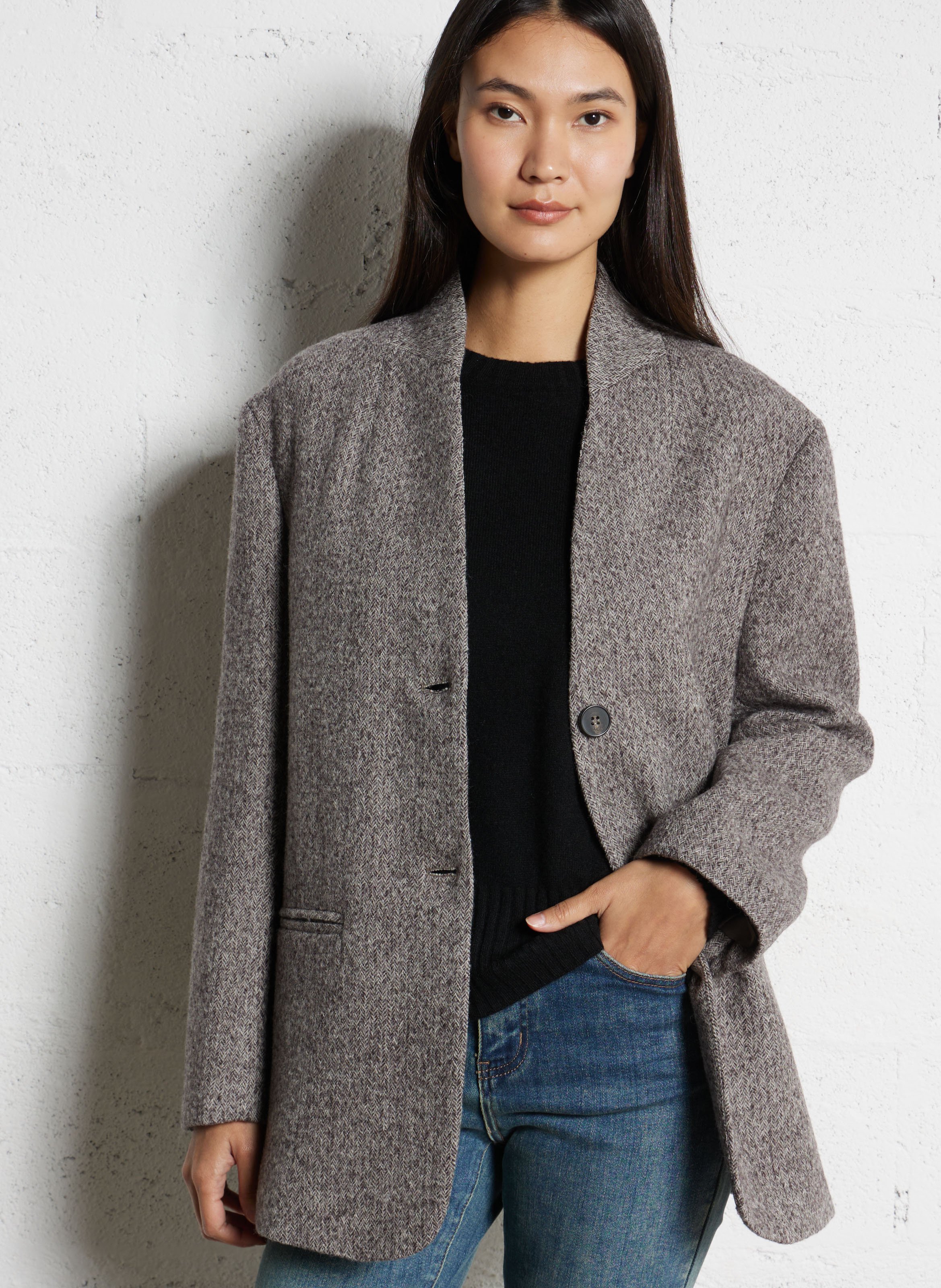 Oversized V-neck wool jacket MAISON HOTEL Grey