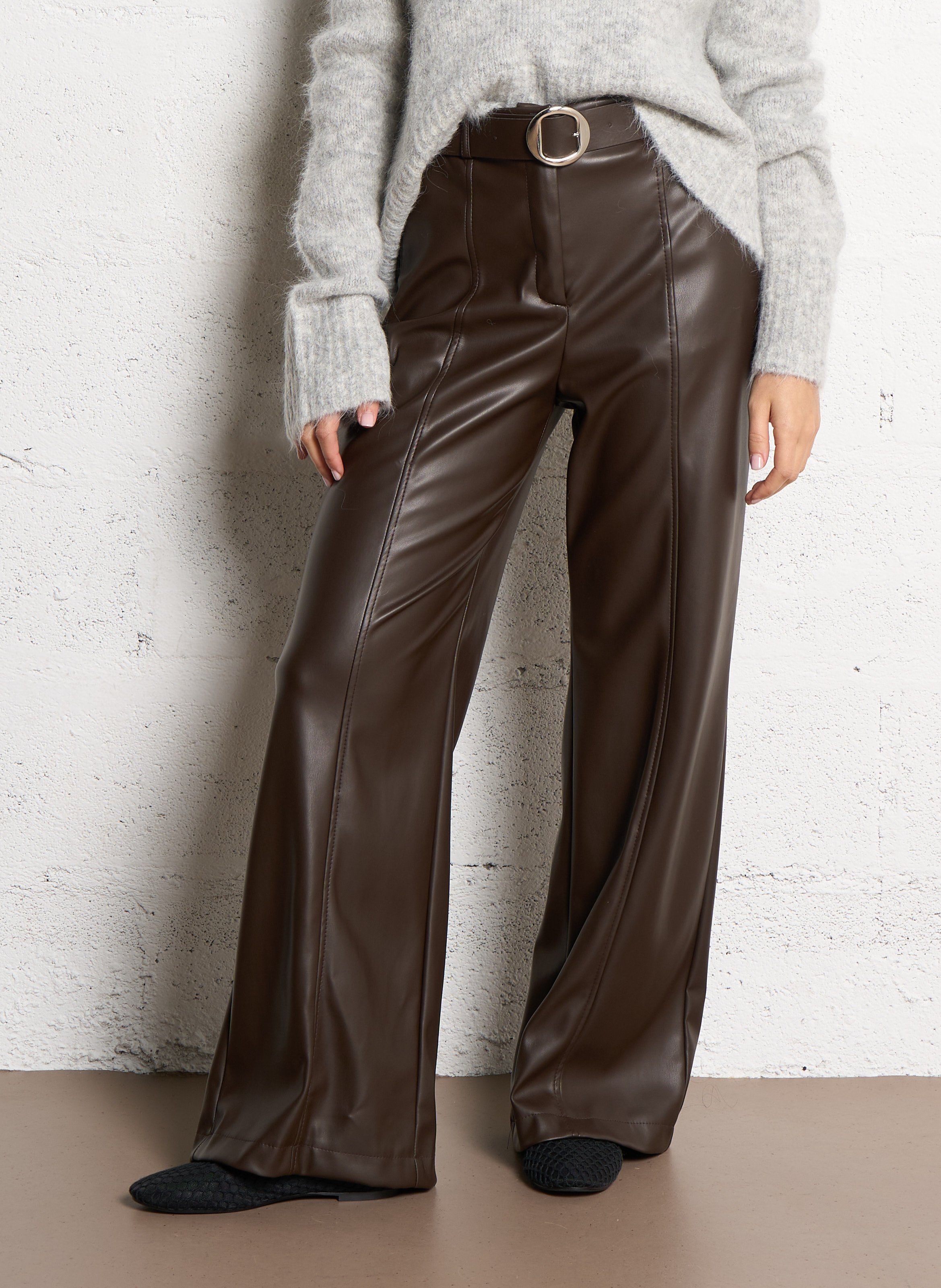 Pantalon droit effet cuir IMPERIAL Marron
