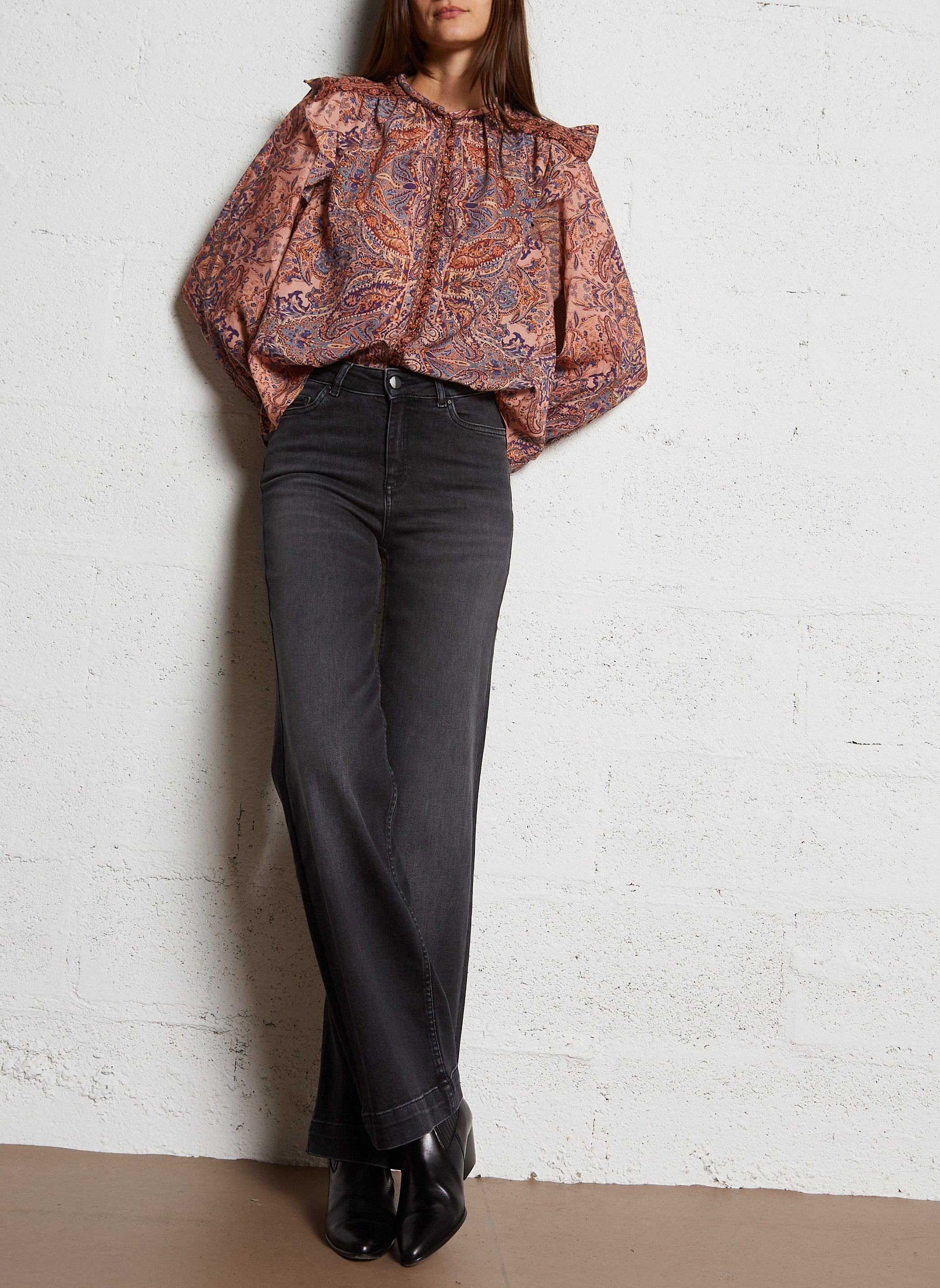 Cotton-blend wide-leg jeans MAISON 123 Black