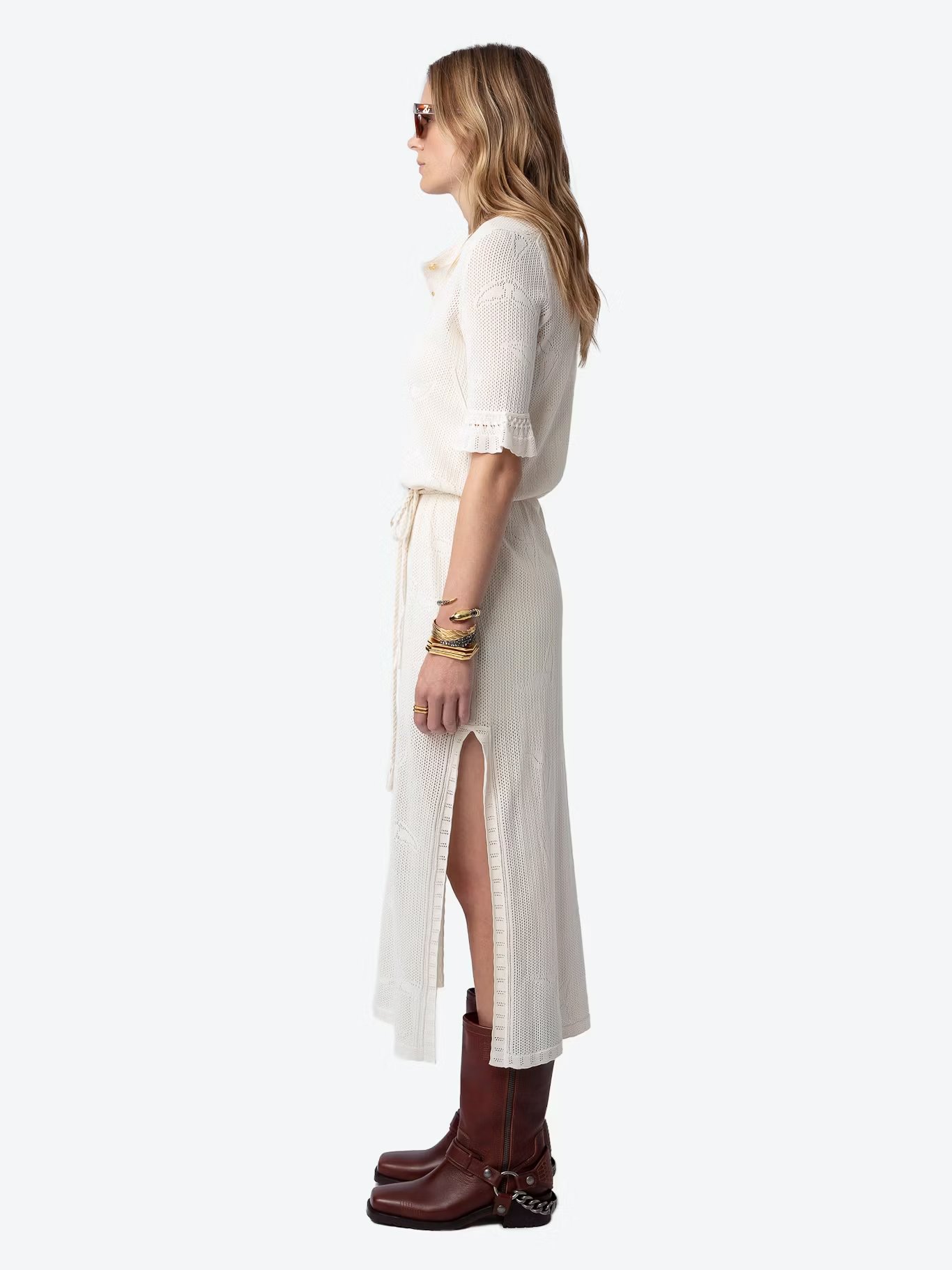 Robe longue en maille pointelle de coton bio ZADIG&VOLTAIRE Blanc