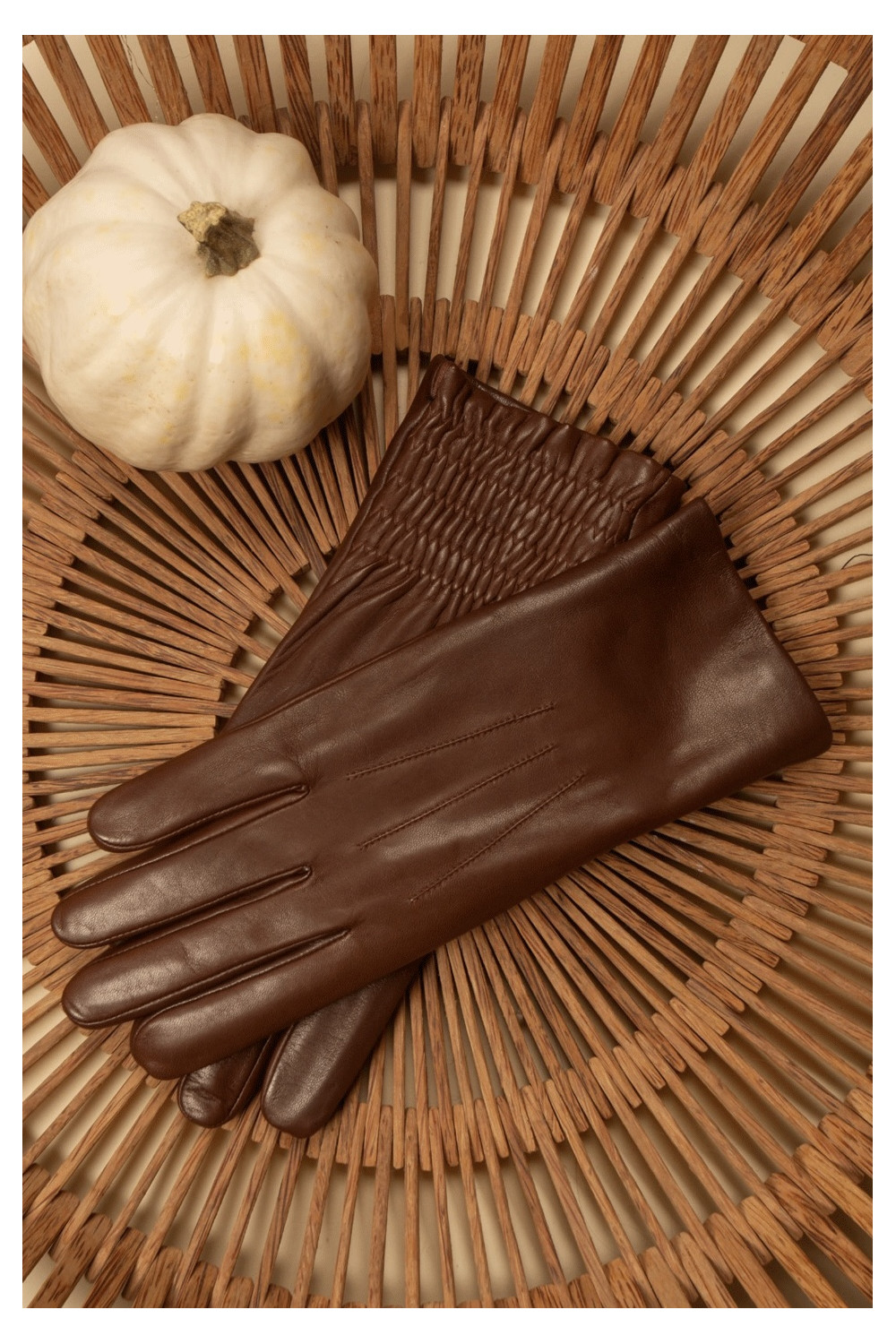 New Betty leather gloves lined with rabbit fur AGNELLE Brown