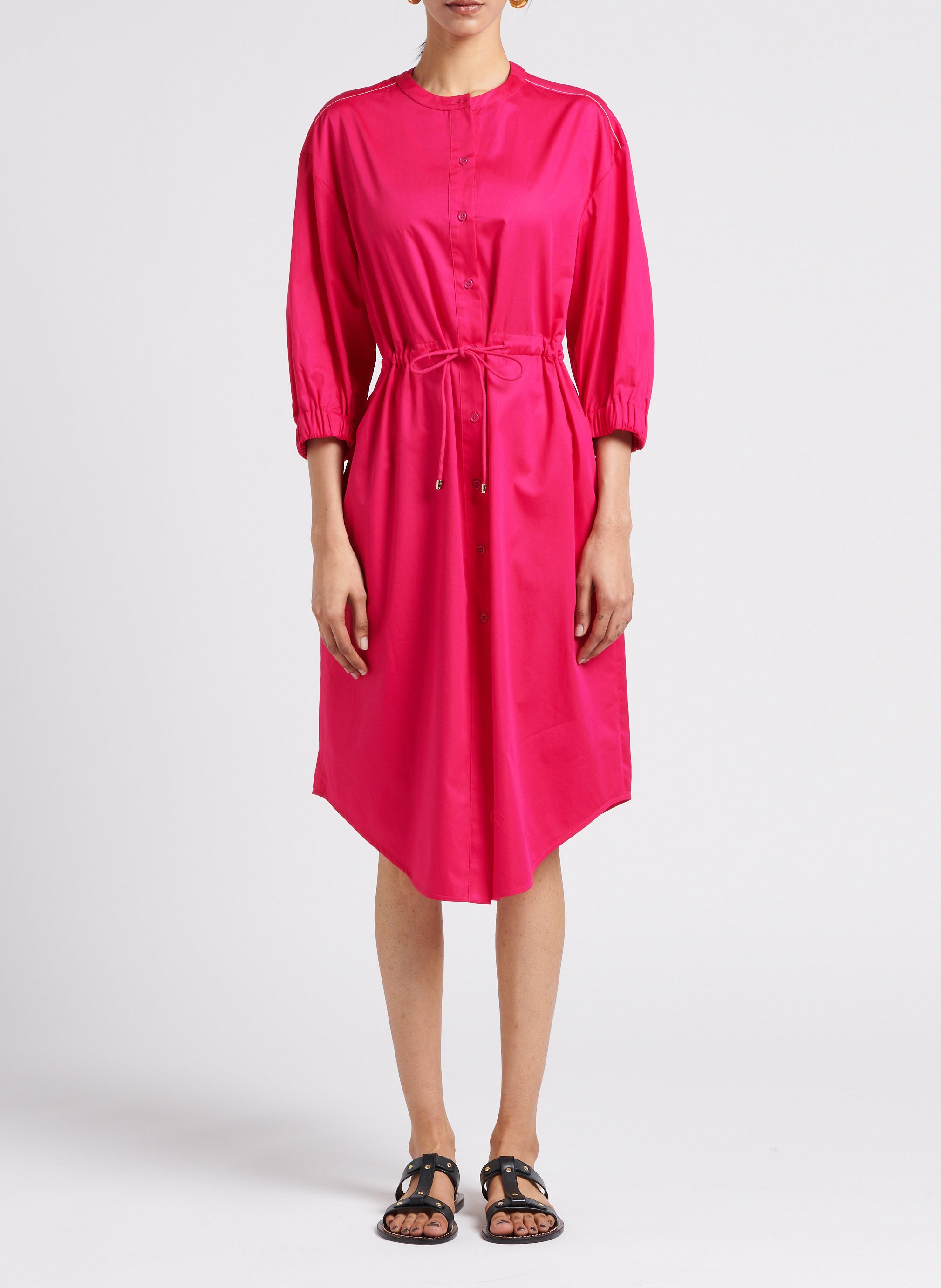 Halflange, ruimvallende, katoenen jurk met Maokraag MAX MARA LEISURE Roze