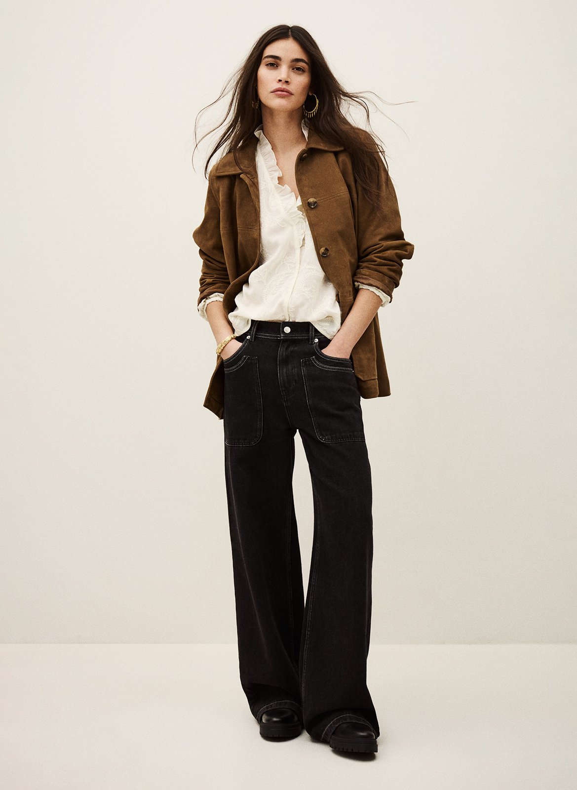 Veste droite col classique en cuir velours BA&SH Marron