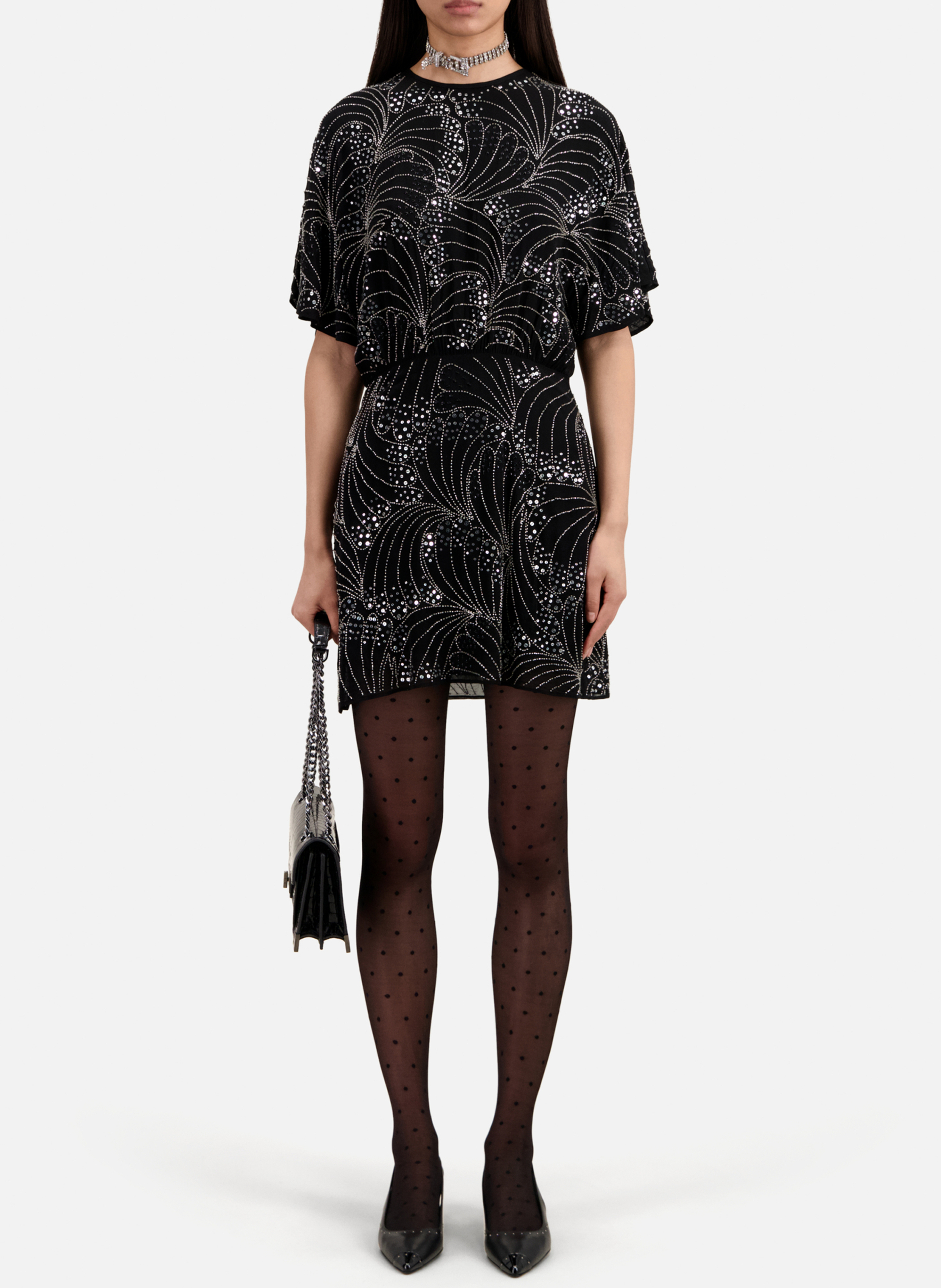 Robe courte col rond à sequins THE KOOPLES Noir