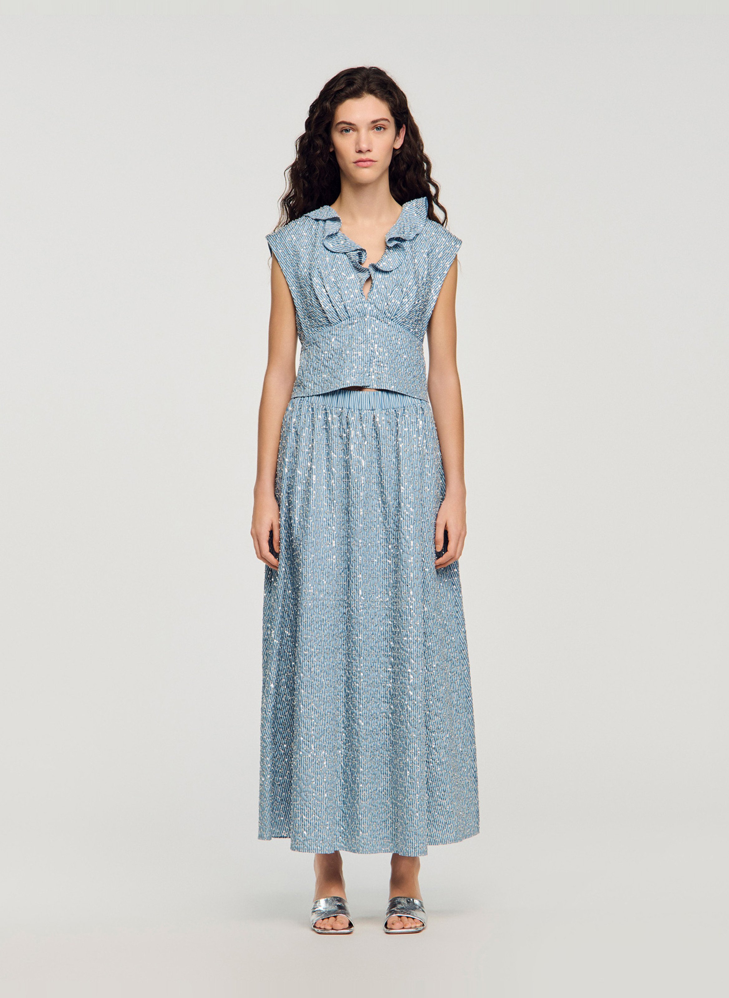 Lange, uitlopende rok met lovertjes SANDRO Blauw