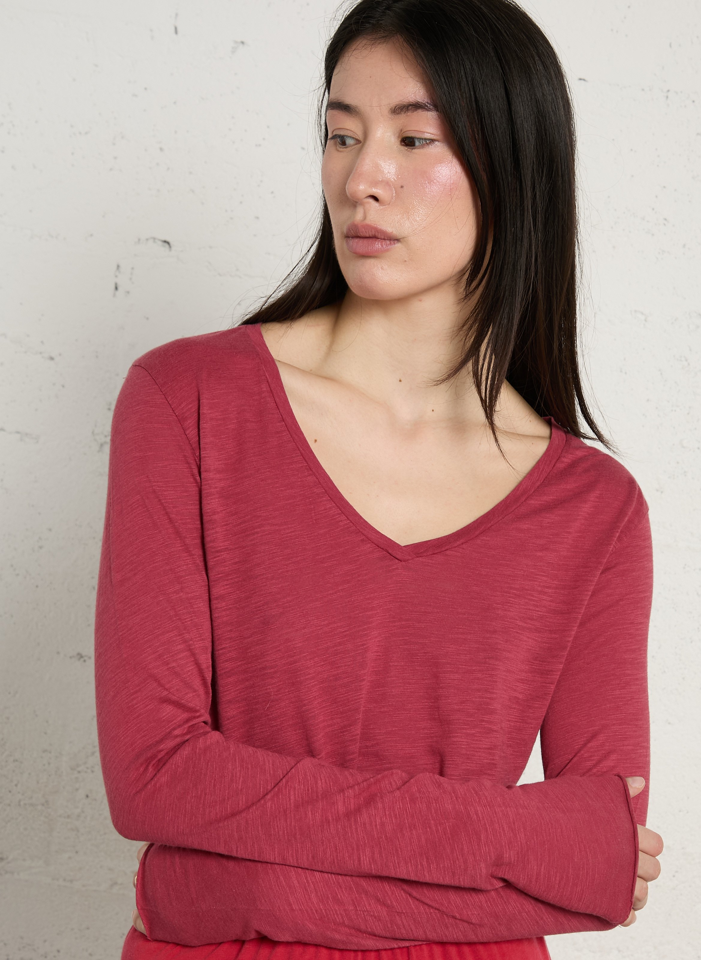 Tee-shirt à col V en coton mélangé AMERICAN VINTAGE