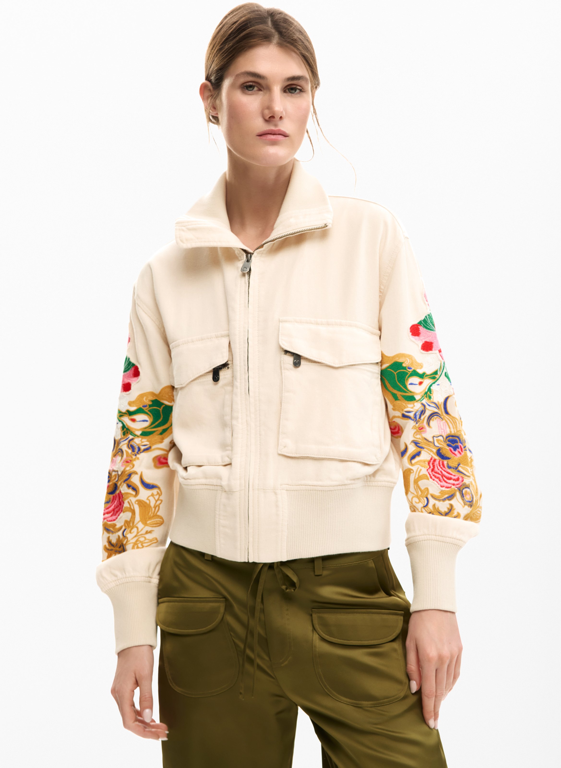 Veste col classique brodée DESIGUAL Blanc