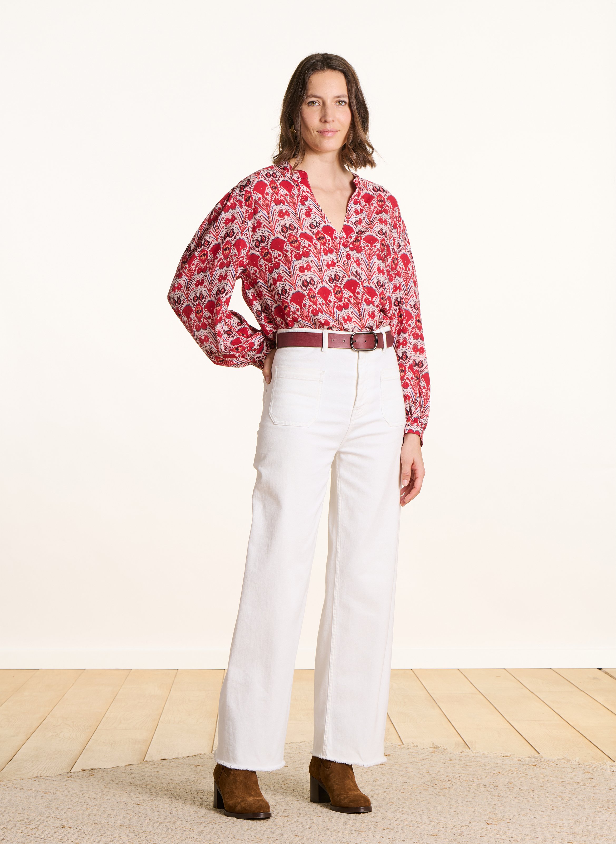 Top imprimé col tunisien  LA FEE MARABOUTEE Rouge