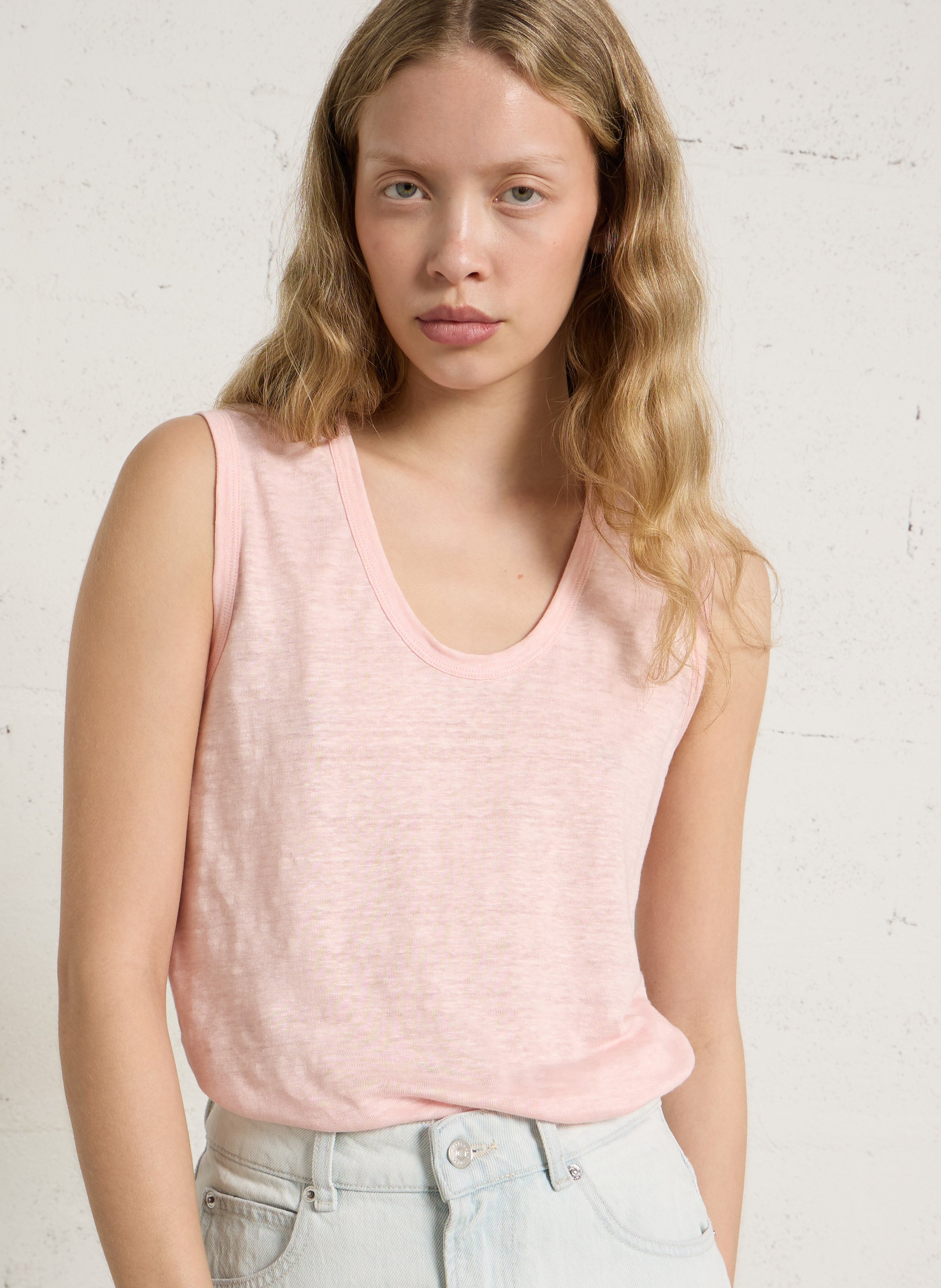 Débardeur droit col rond en lin  BERENICE Rose