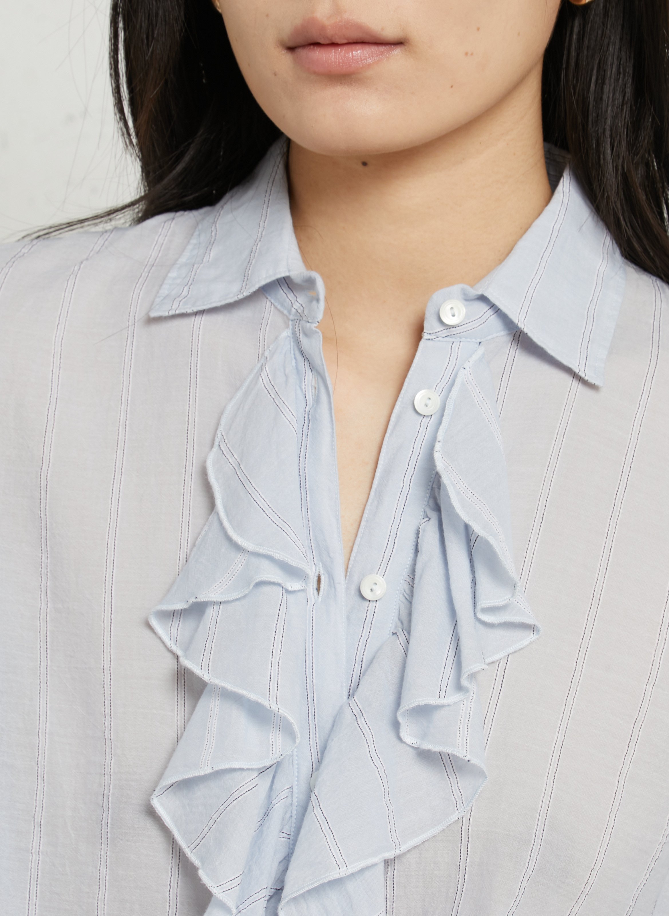 Chemise droite col classique en coton rayé DIEGA Bleu