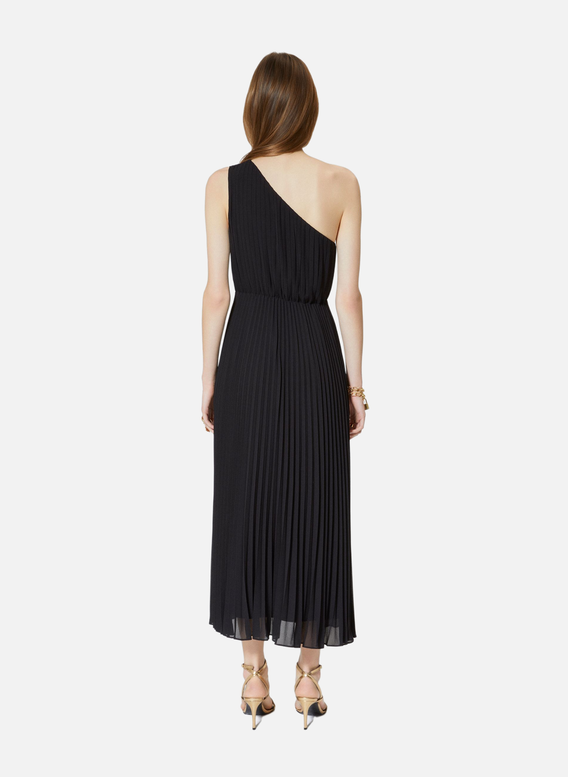 Asymmetrical Pleated Maxi Dress THE KOOPLES Black