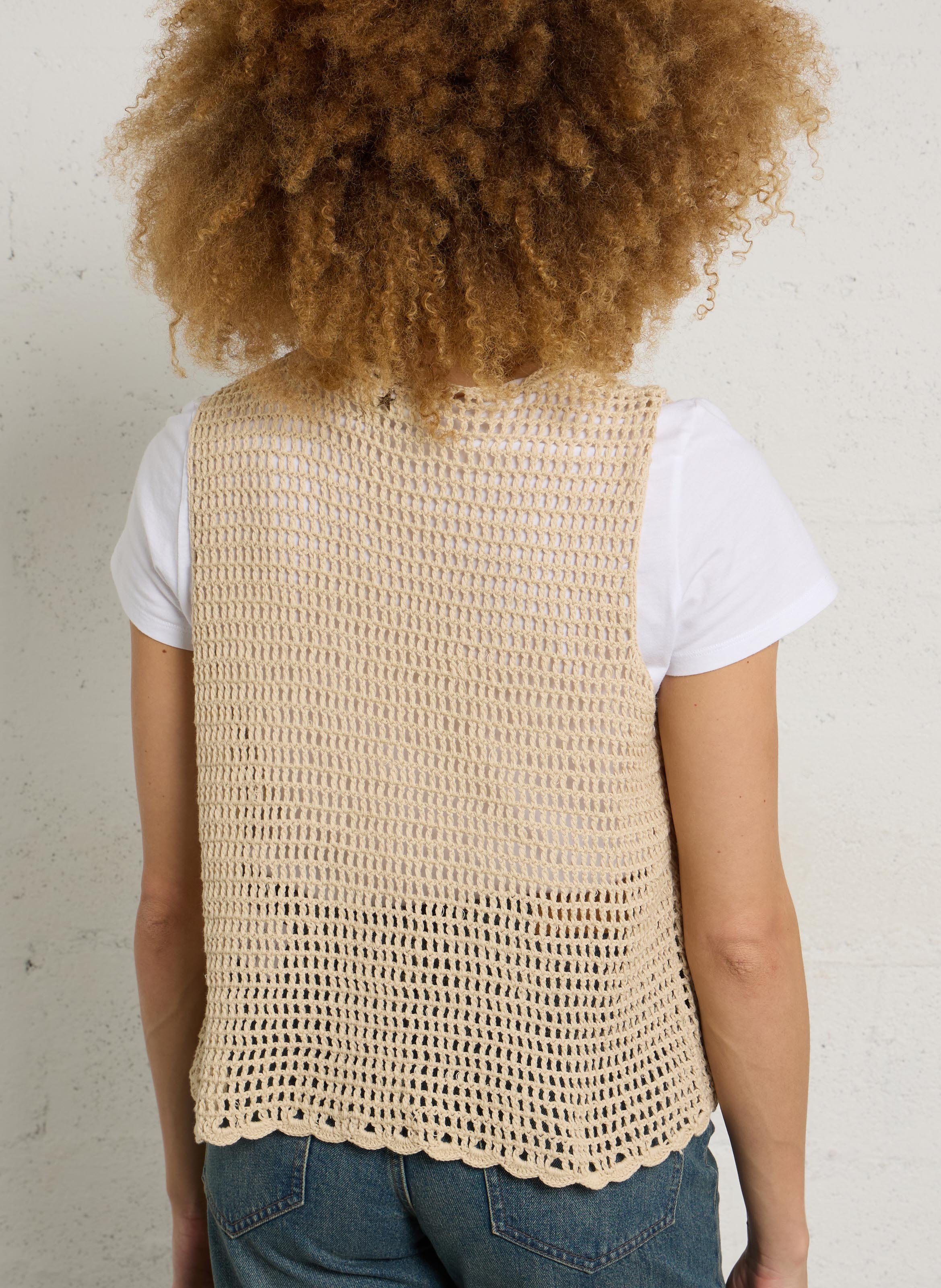 Openwork knit straight vest SUD EXPRESS White