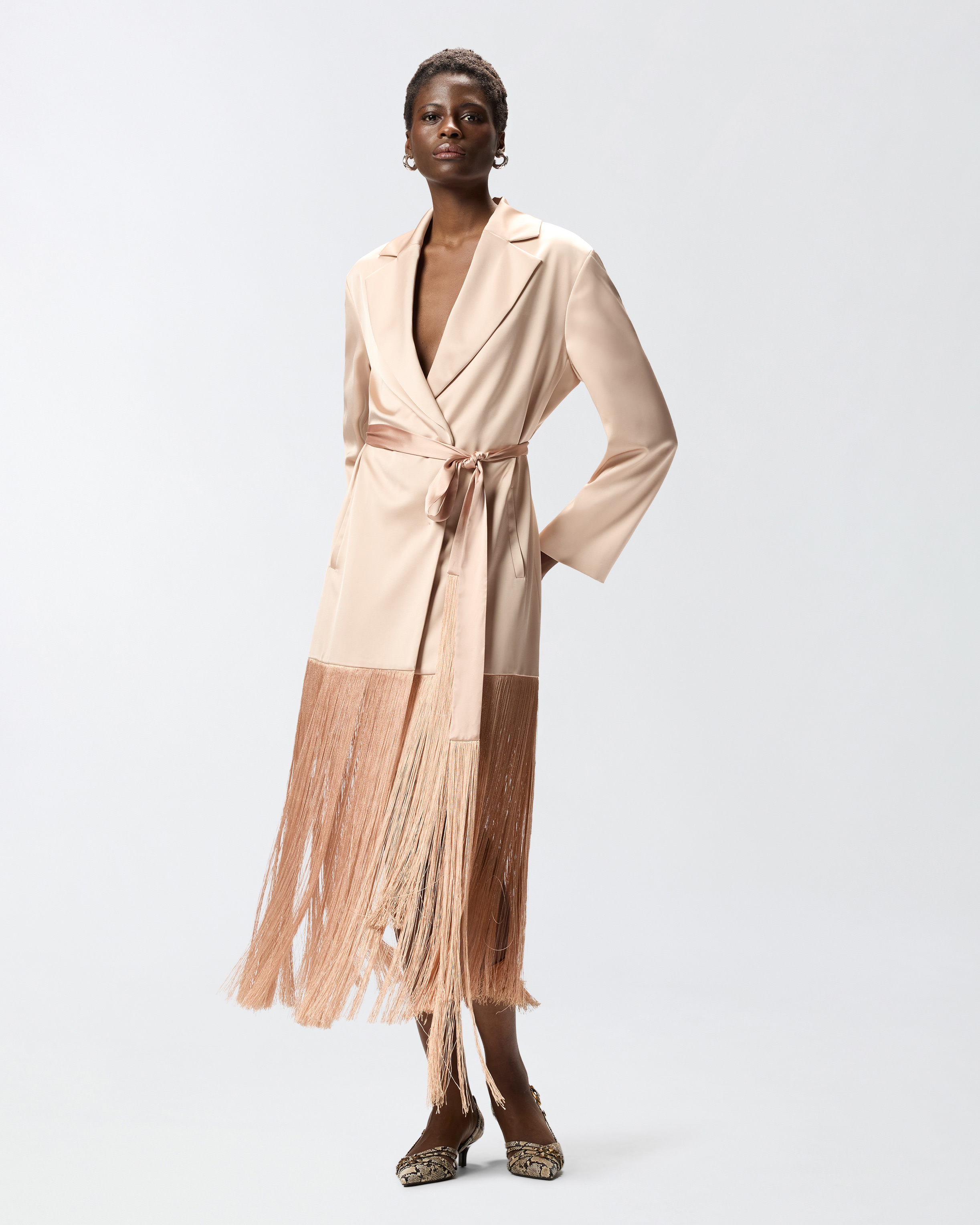 Trench en satin à franges PINKO Rose