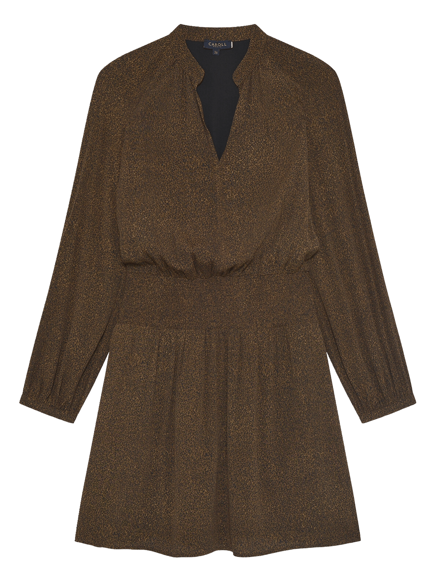 Robe courte col tunisien imprimée CAROLL Marron