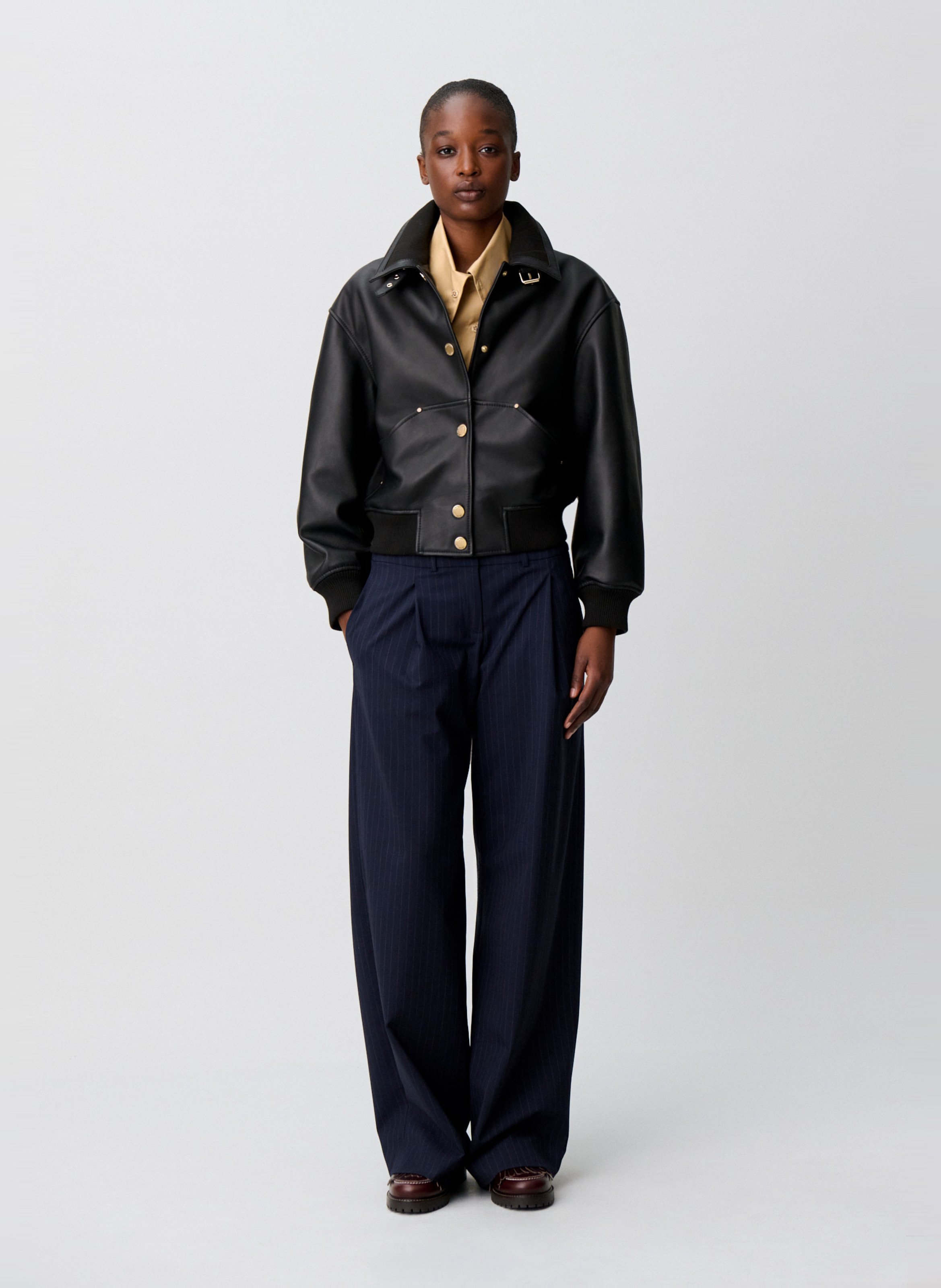 Blouson ample en cuir CLAUDIE PIERLOT Noir
