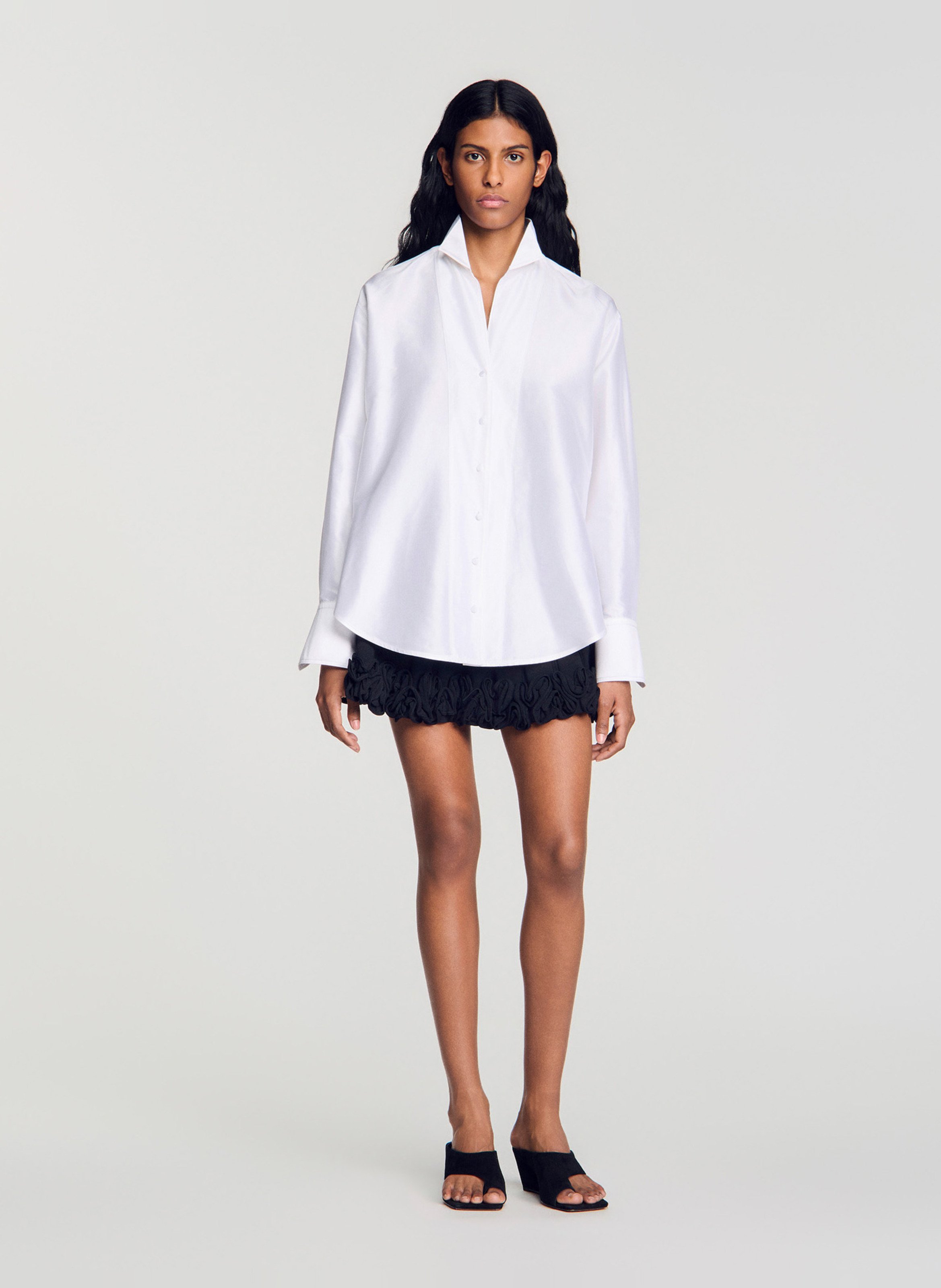 Wijdvallende effen zijden blouse SANDRO Wit