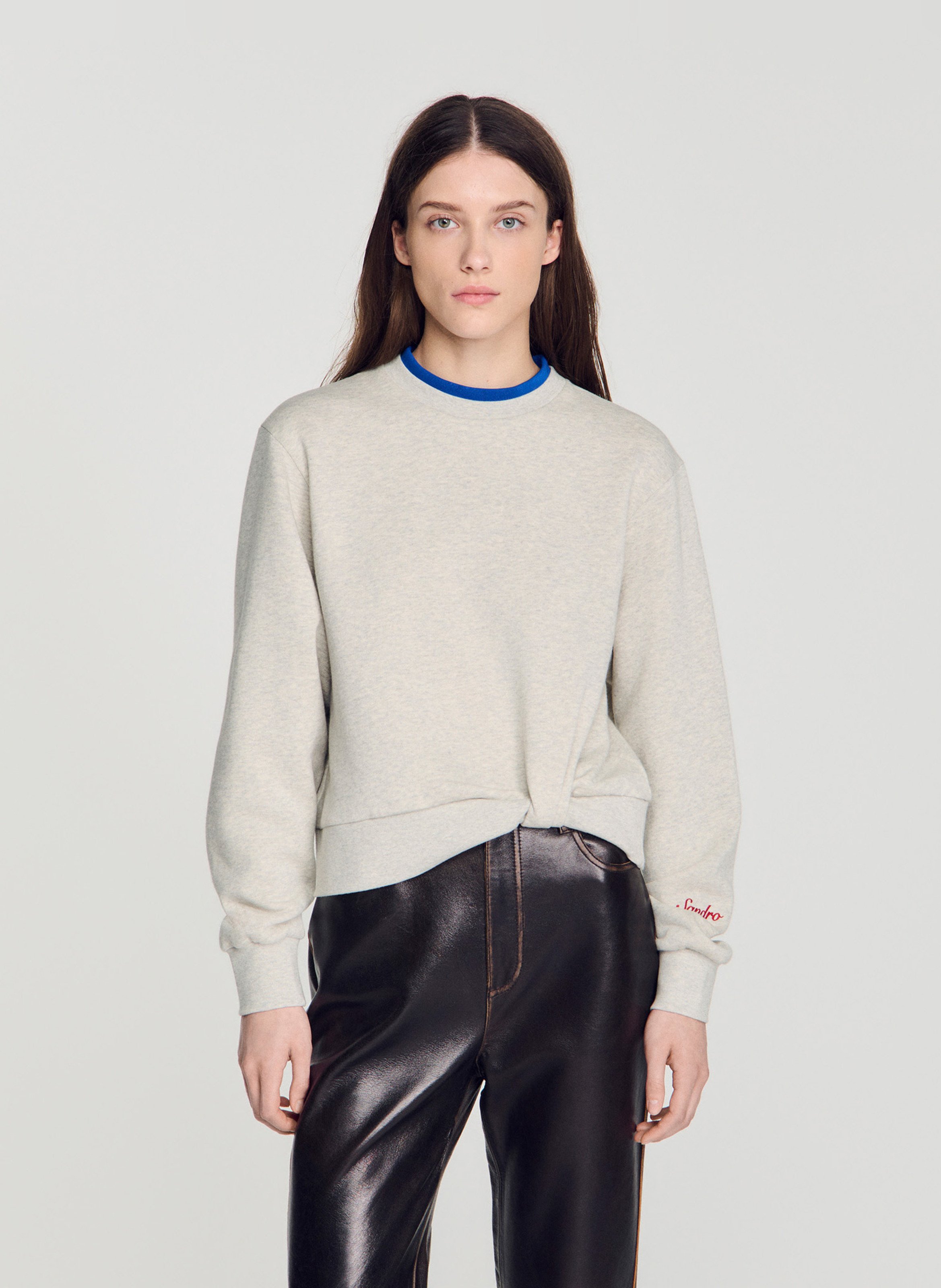 Sweater met ronde hals in effen katoen SANDRO Grijs