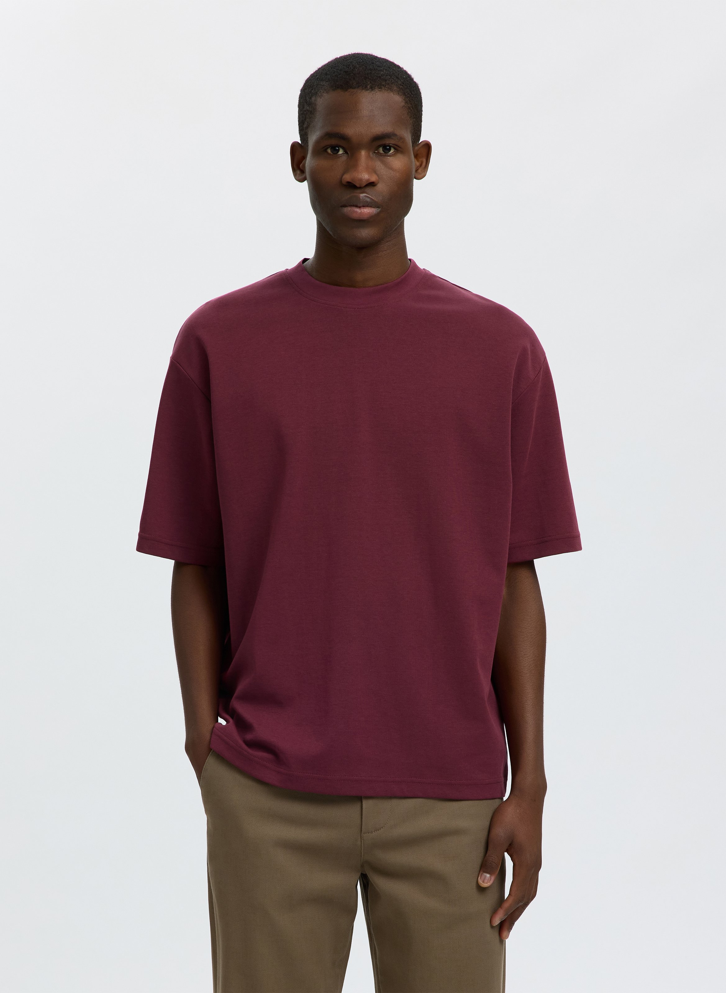 Oversized organic cotton blend t-shirt SELECTED Plums