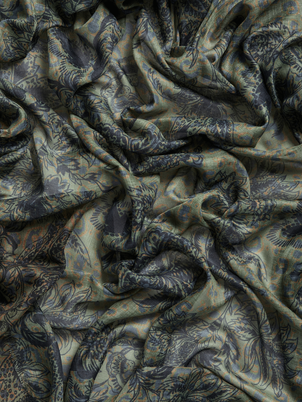 Foulard à imprimés animal et fleuri PIECES Vert