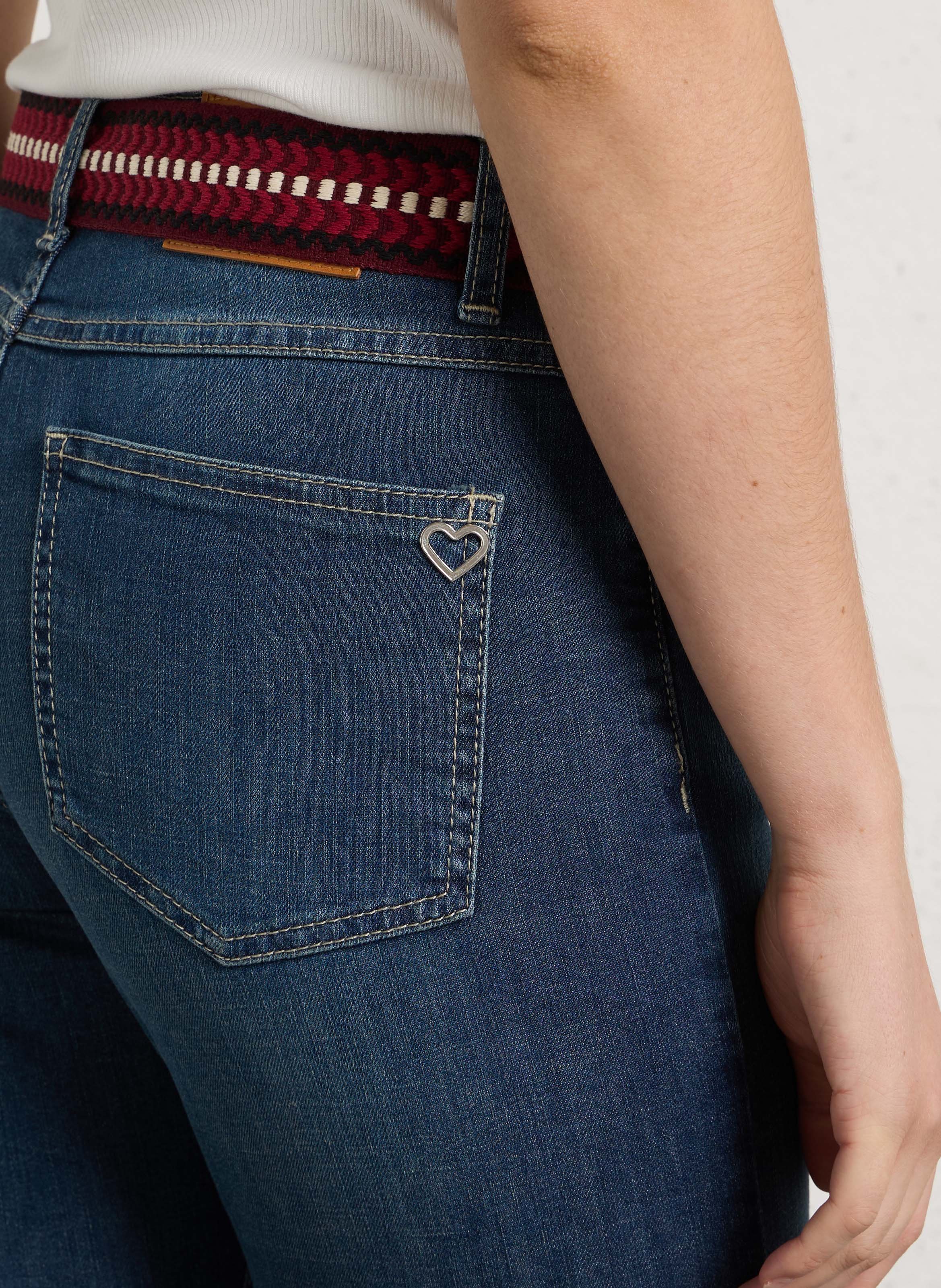 Schmale Jeans mit gewebtem Baumwollmischgürtel PLEASE Blau