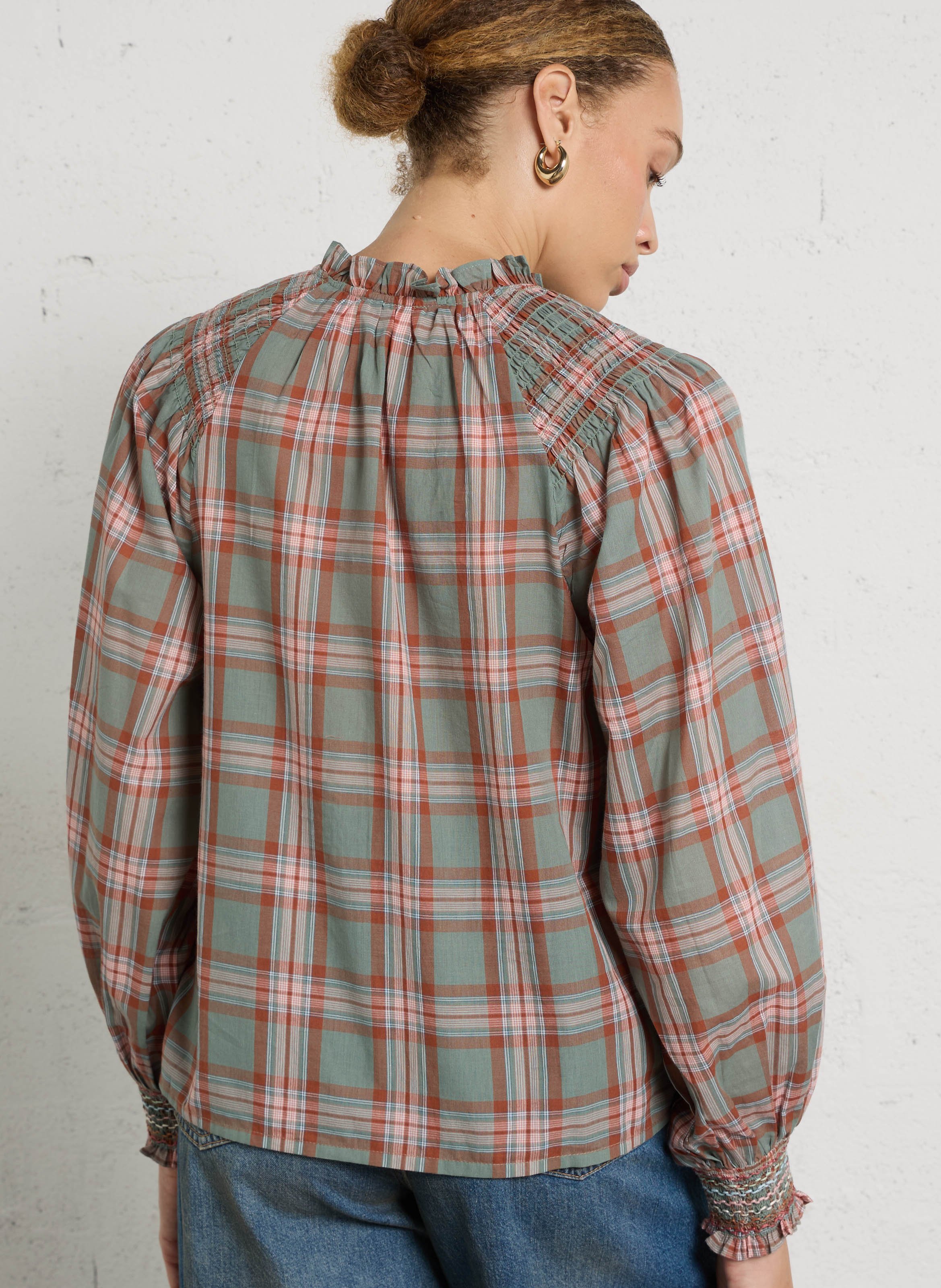 Straight shirt with high neck in printed cotton MAISON 123 Blue