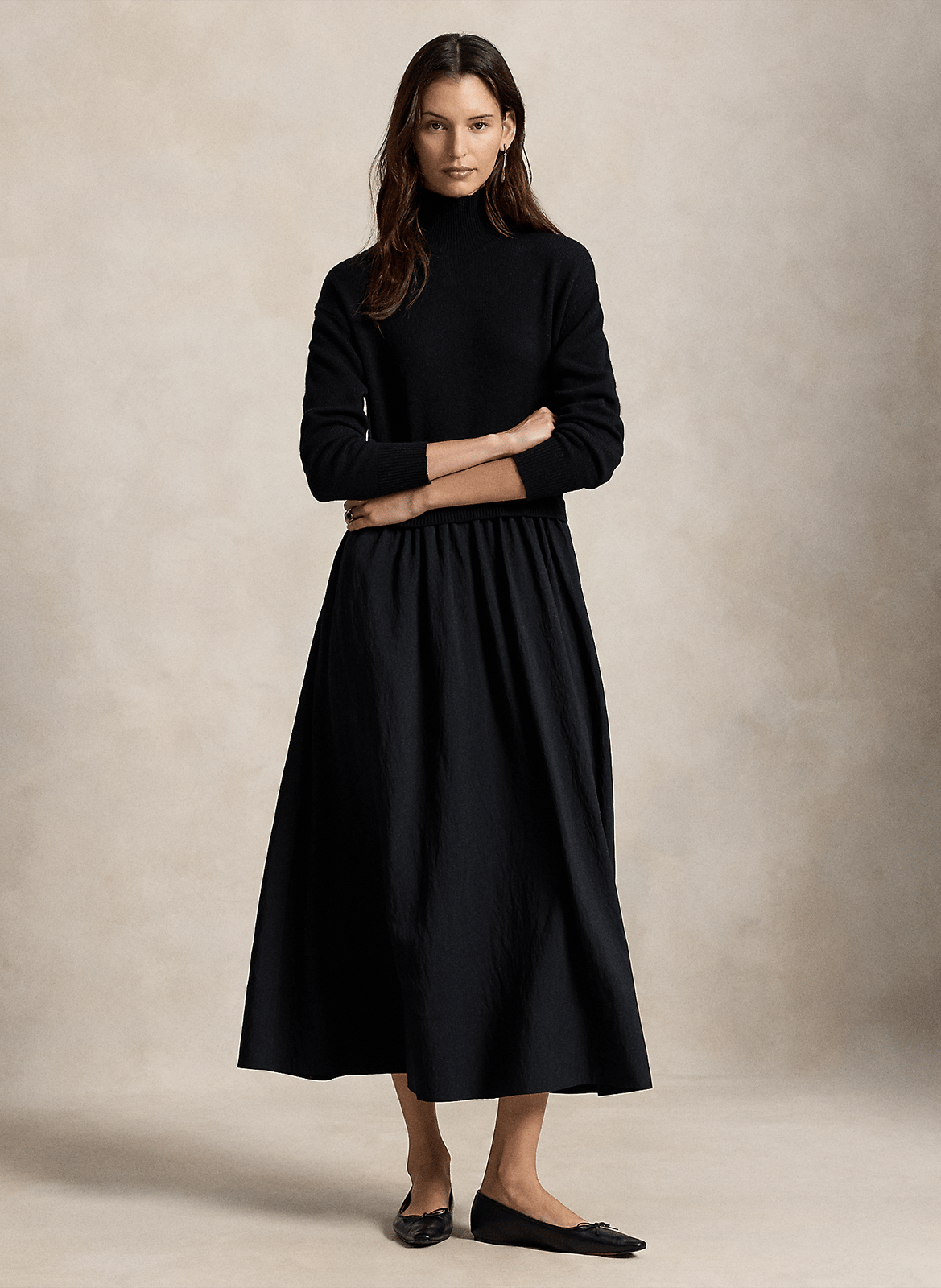 Robe midi à col roulé en laine POLO RALPH LAUREN Noir