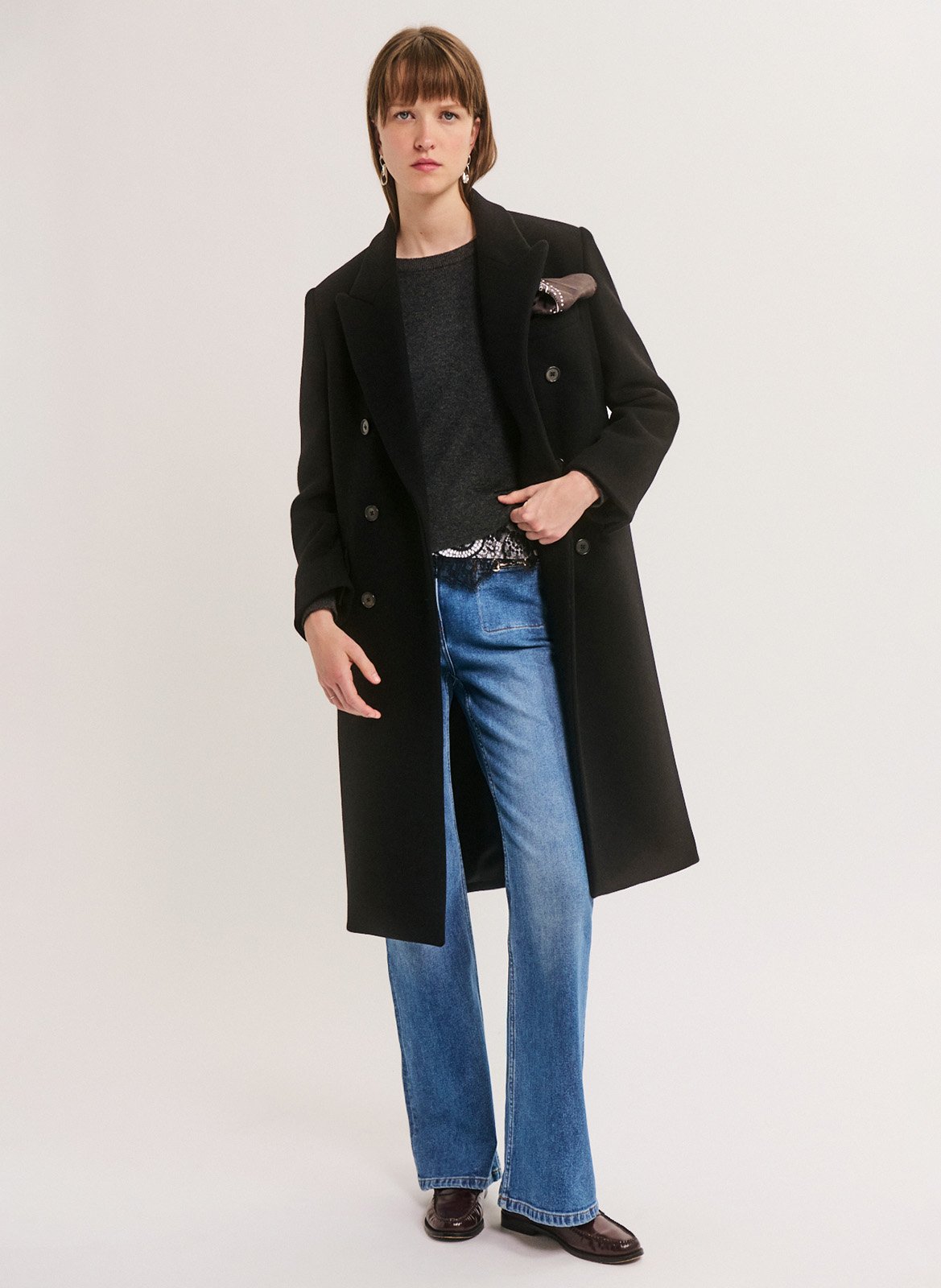 Manteau cintrée col tailleur en laine mélangée PABLO Noir