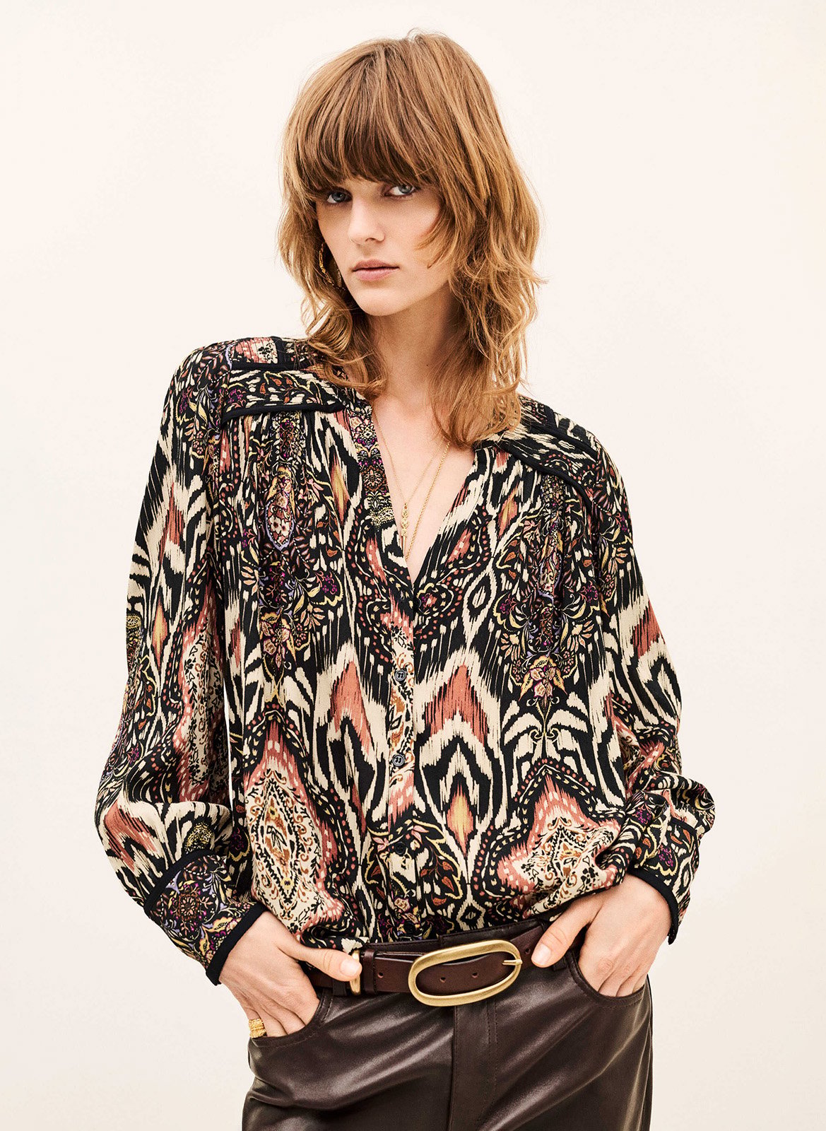 Blouse col tunisien imprimée BA&SH Noir
