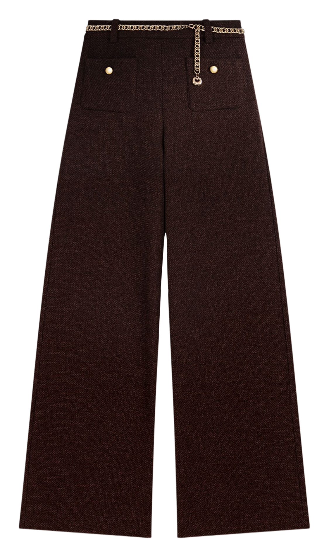 Pantalon large taille haute en tweed MAJE Marron