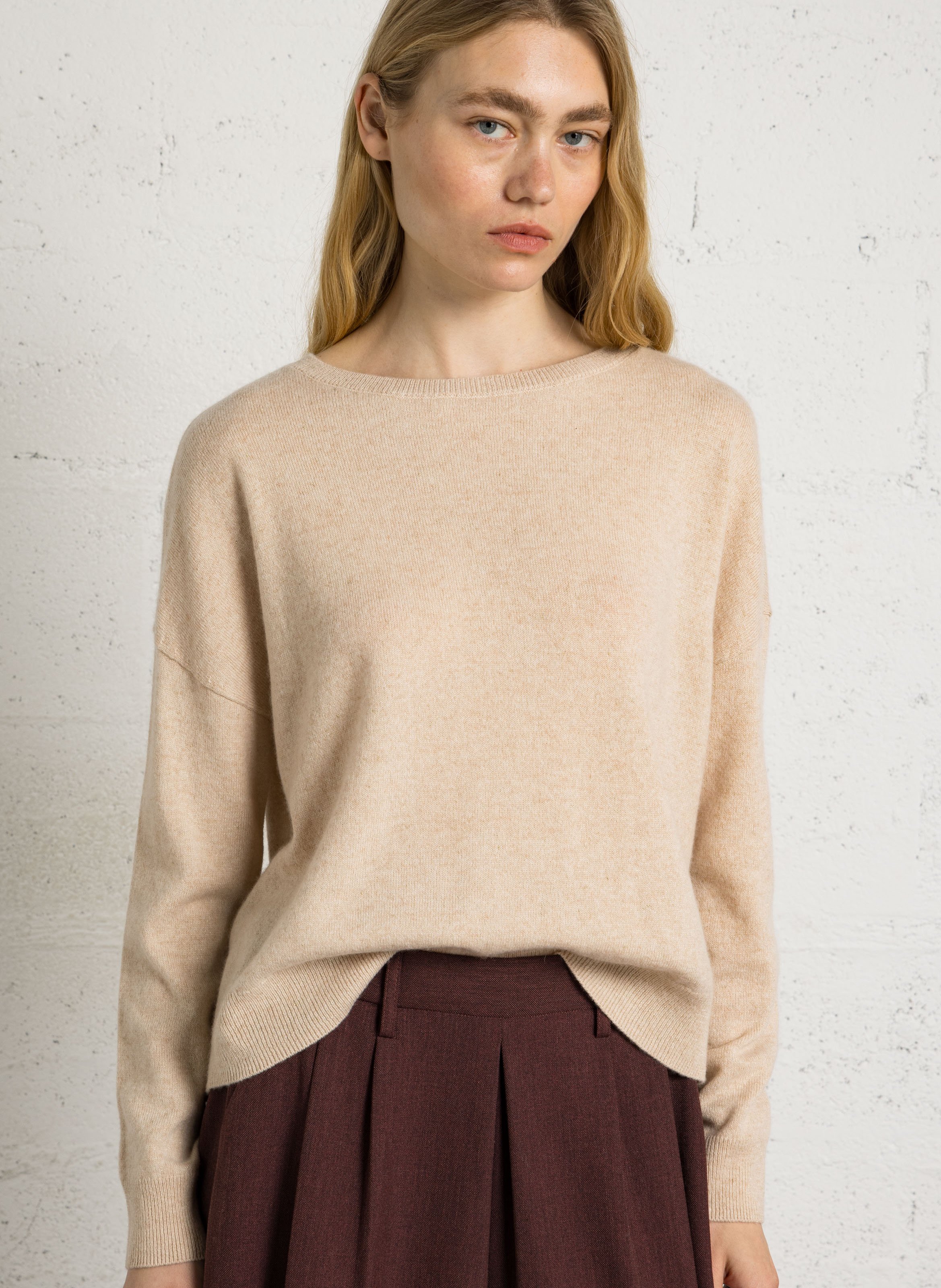 Pull ample col rond en cachemire métallisé SUD EXPRESS Beige