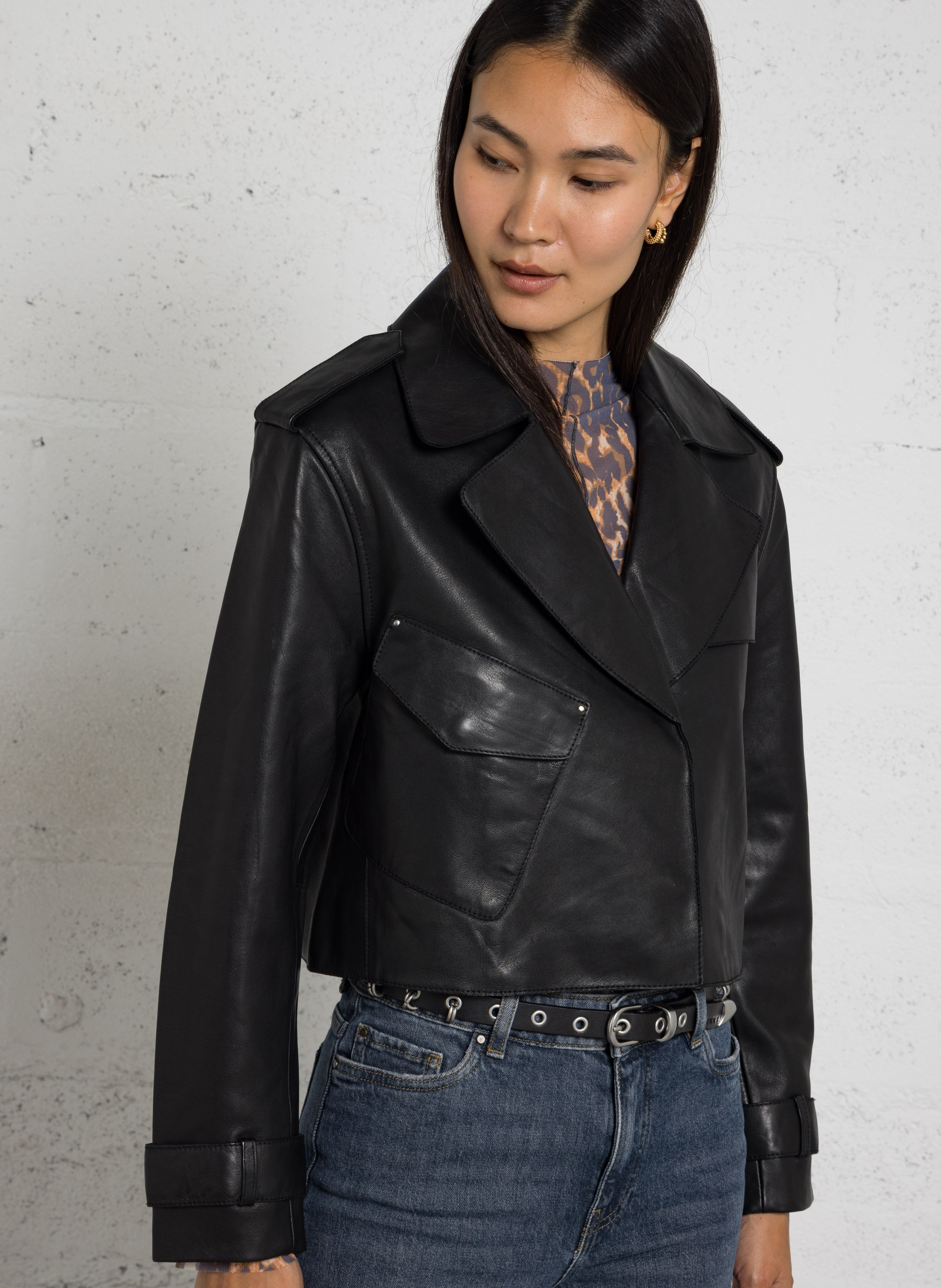 Veste oversize en cuir  IKKS Noir