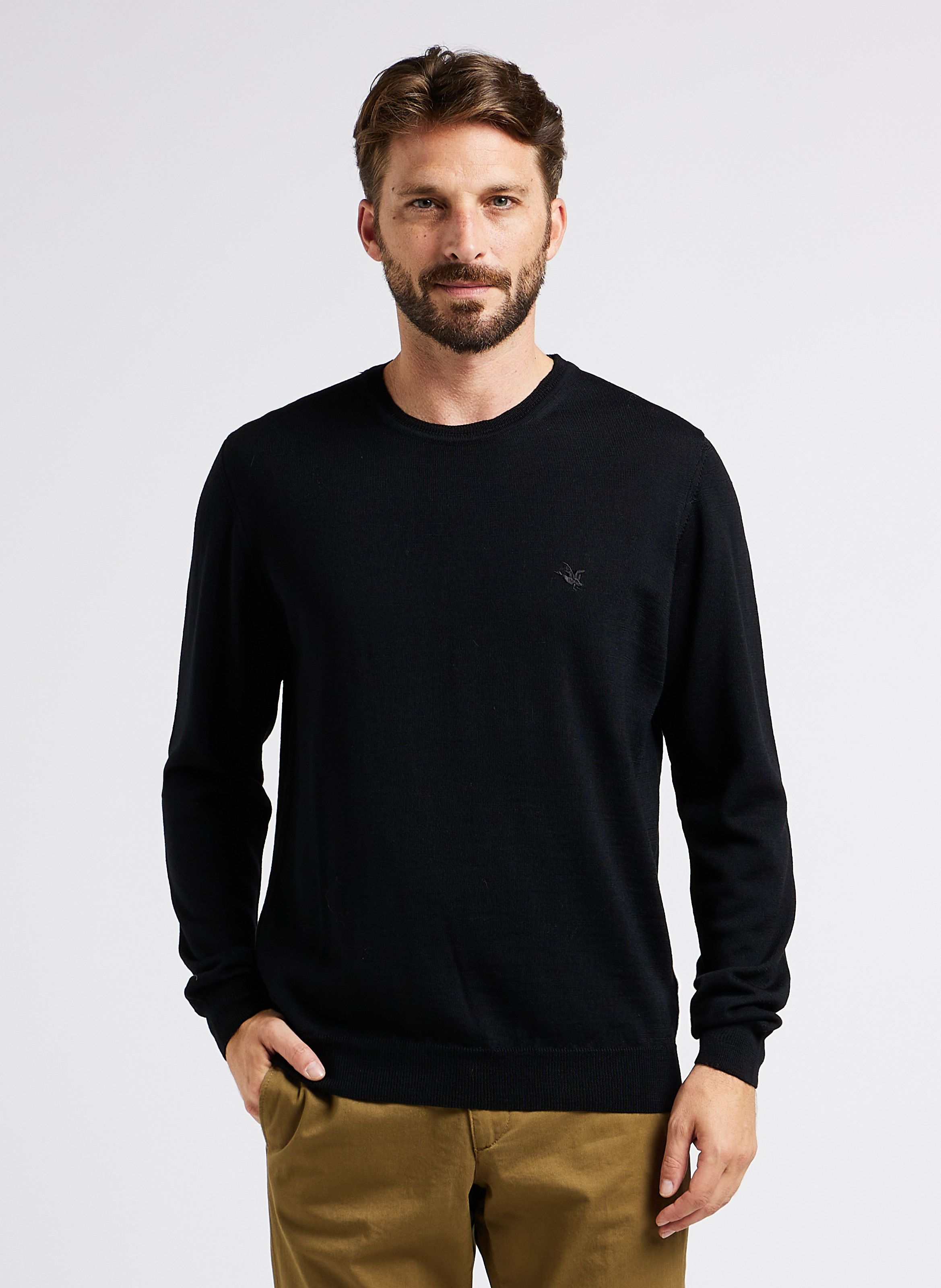 Straight Round neck Wool Sweater Noir Chevignon Men Place des