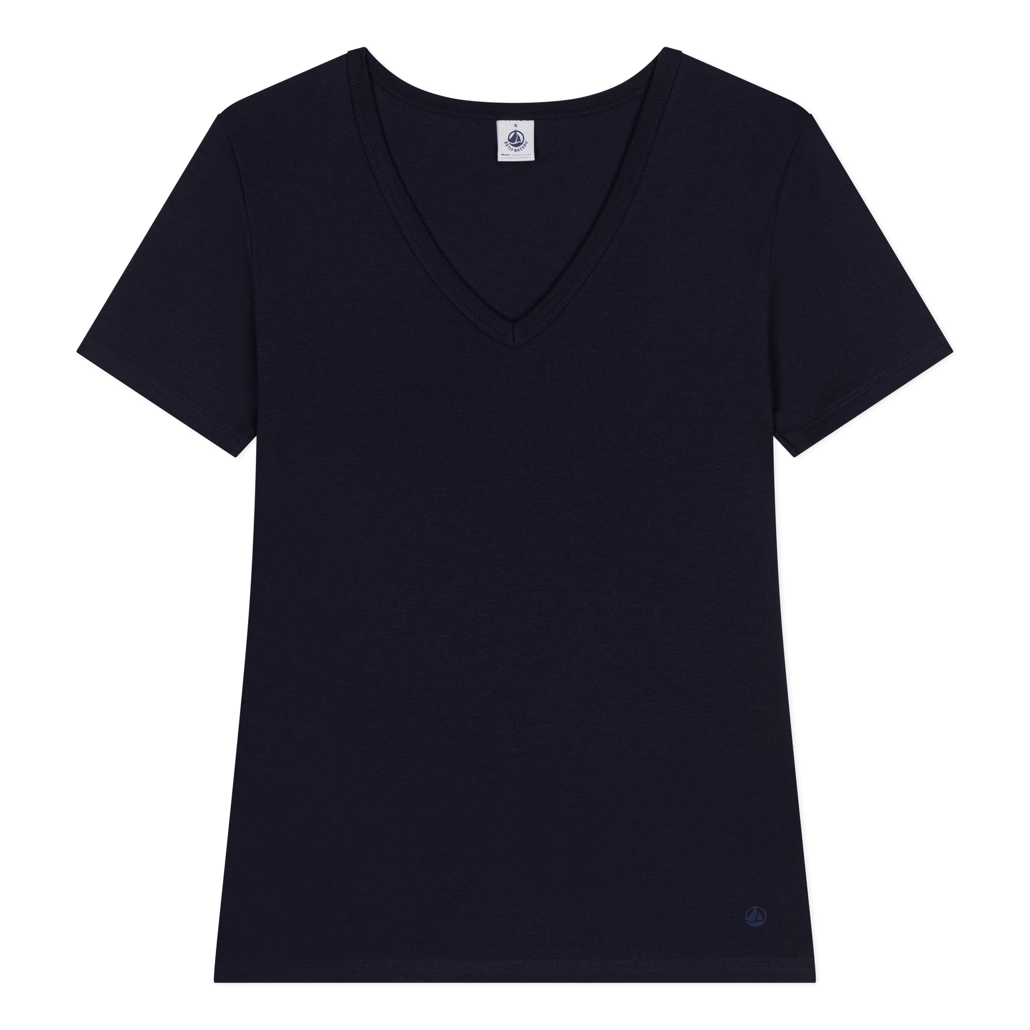Tee-shirt droit à col V en coton  PETIT BATEAU Noir
