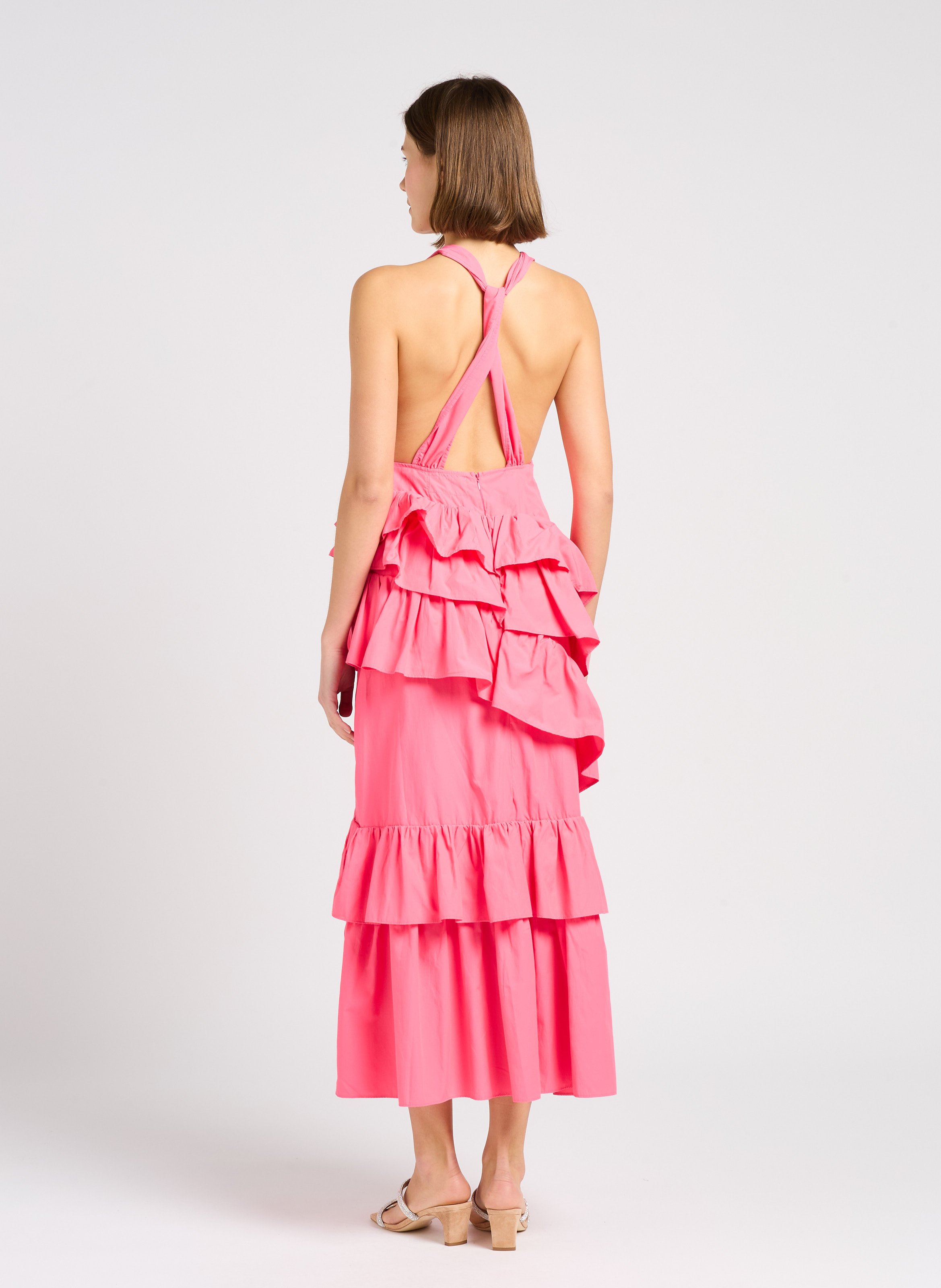 Robe longue à volants asymétriques  SUNDRESS Rose