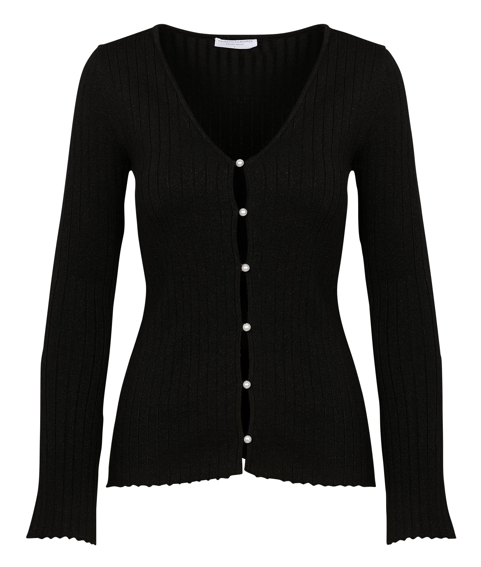 Gilet col V en coton bio mélangé MAJESTIC FILATURES Noir