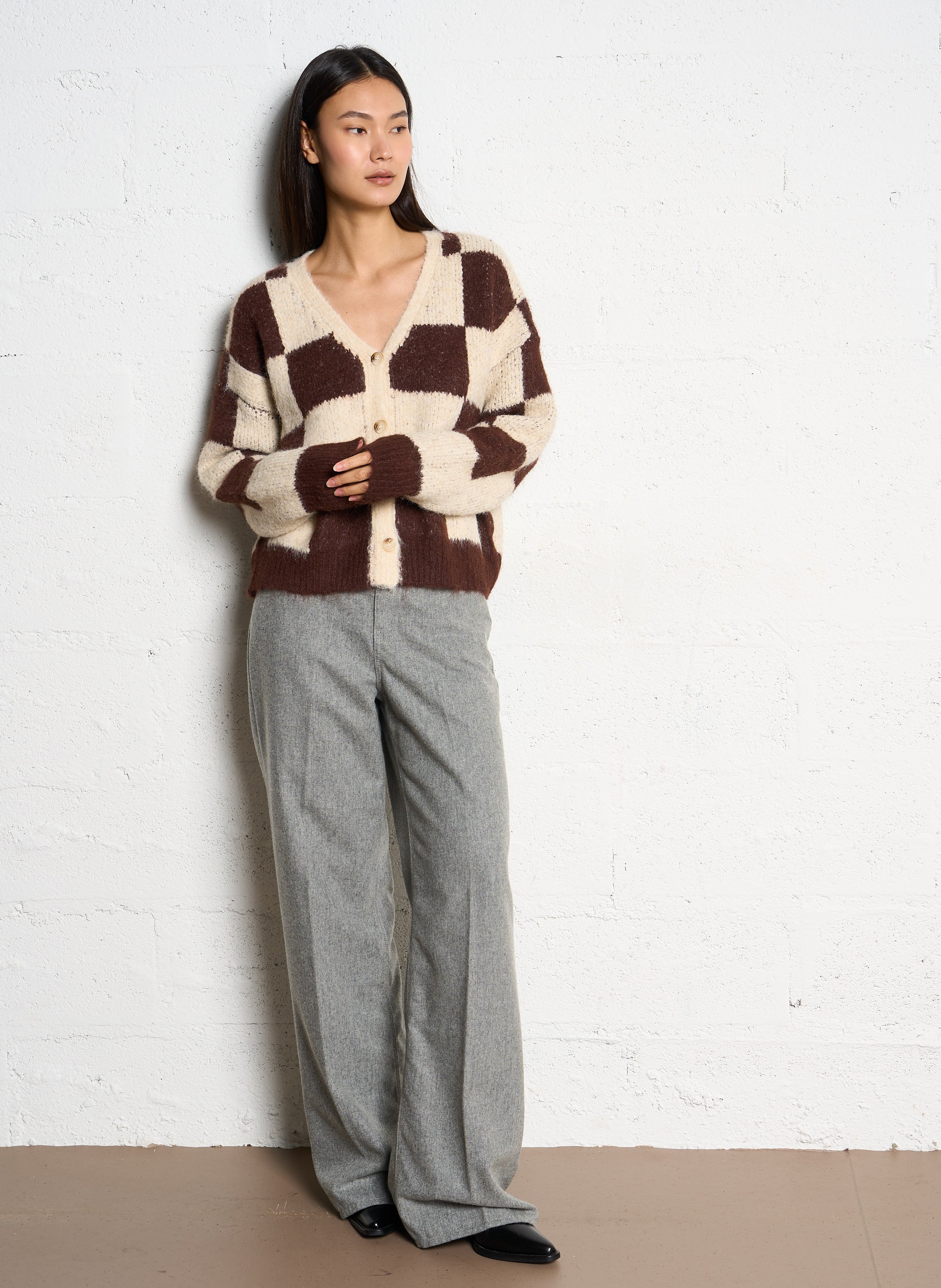 Pantalon large en laine mélangée LAURENCE BRAS Gris