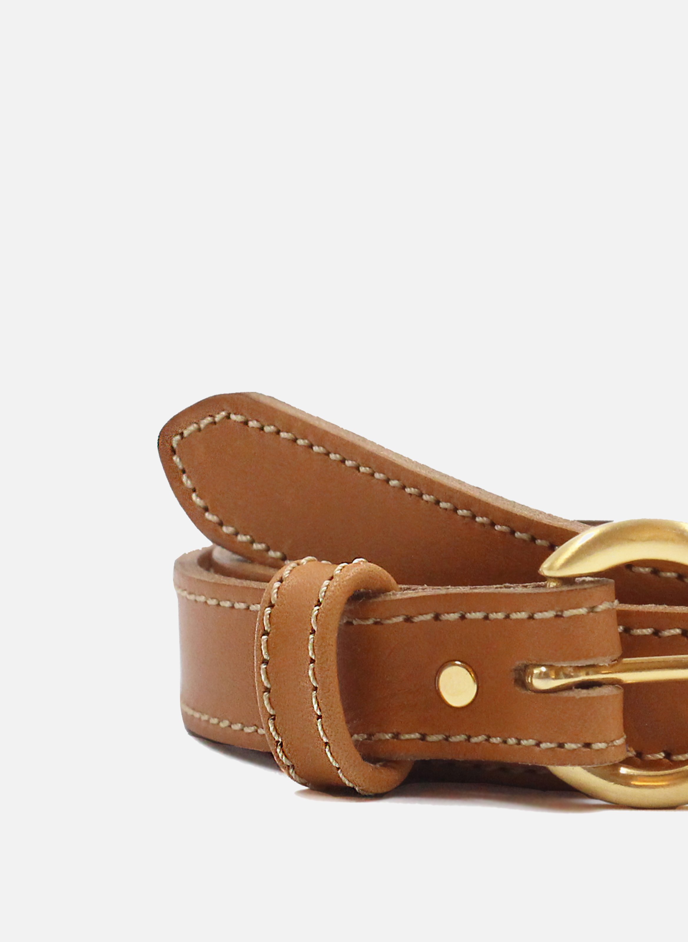 Belt with gold buckle smooth leather JULES & JENN Brown