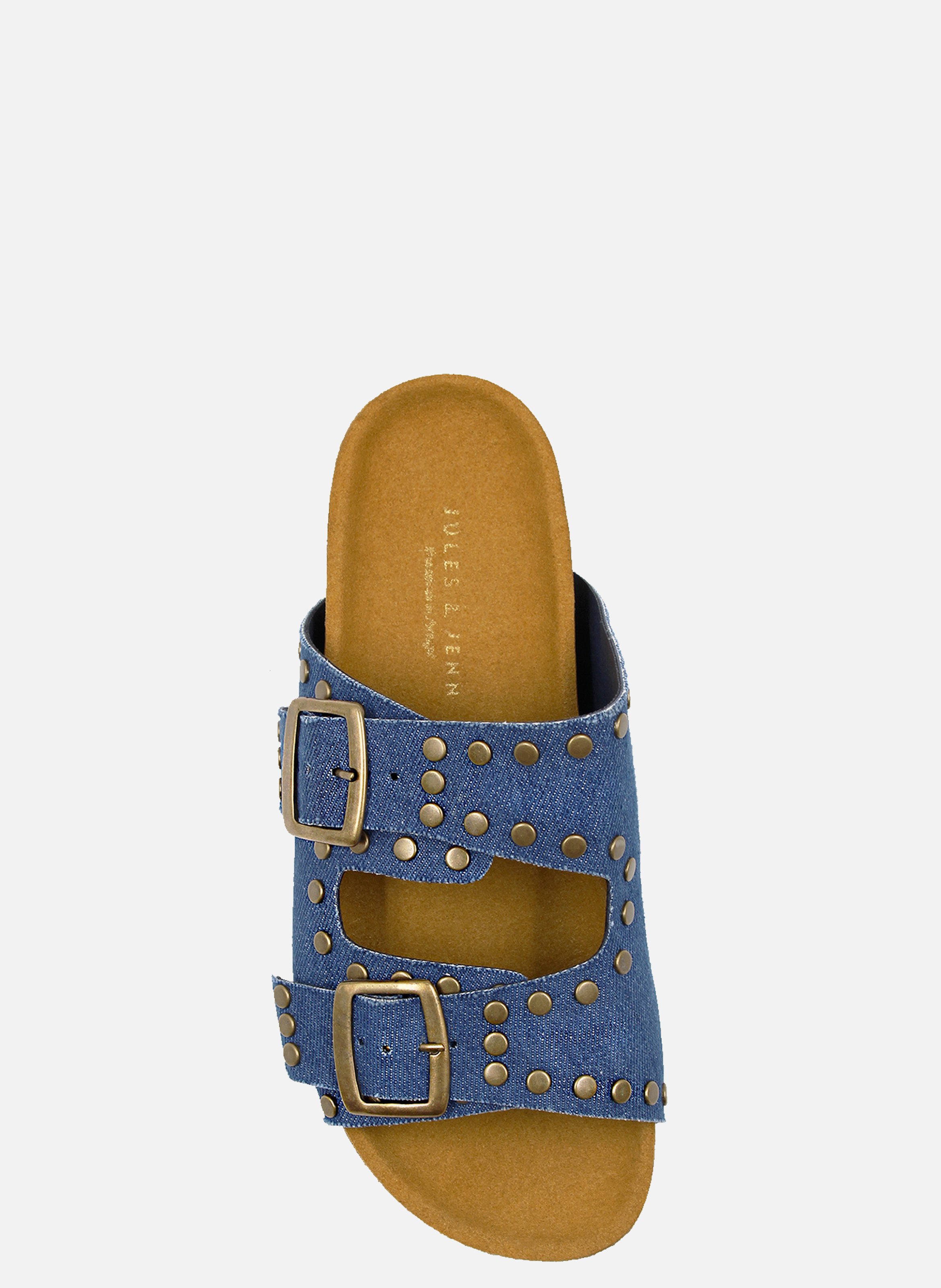 Cork denim canvas mules with studs JULES & JENN Blue